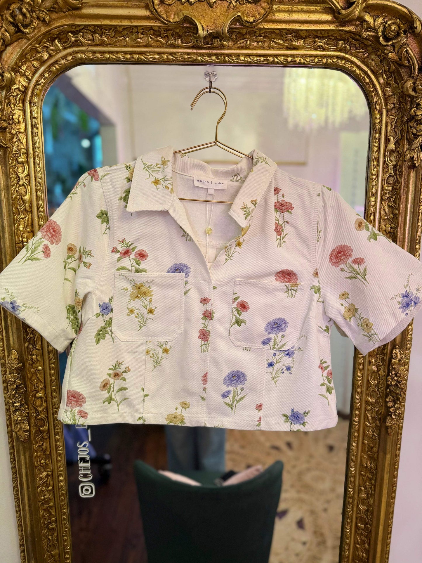 Tanya Botanical Denim Cropped Top
