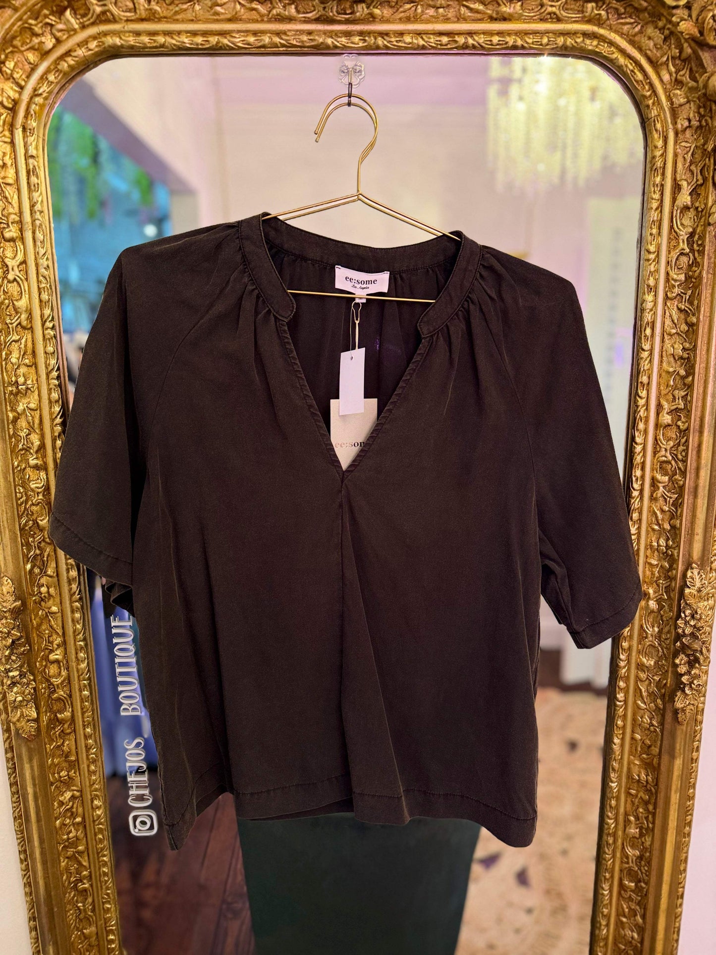 Mineral Washed V-Neck Blouse