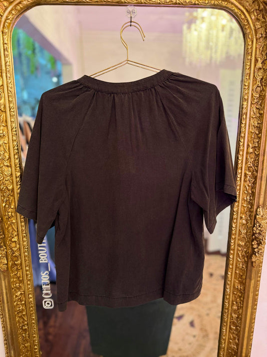 Mineral Washed V-Neck Blouse