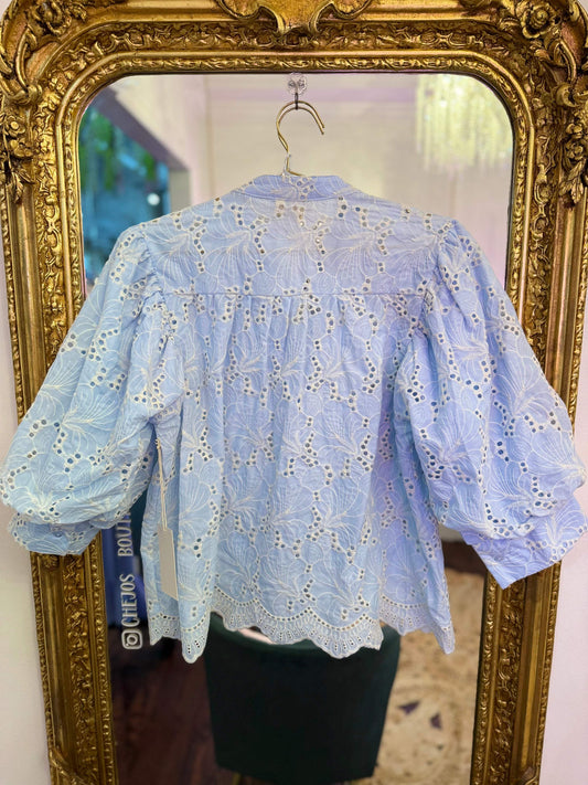 Eliana Embroidered Cotton Eyelet Blouse
