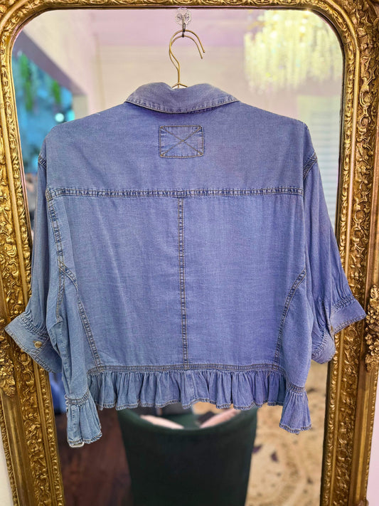 Rosalie Ruffled Hem Button Down Denim Top