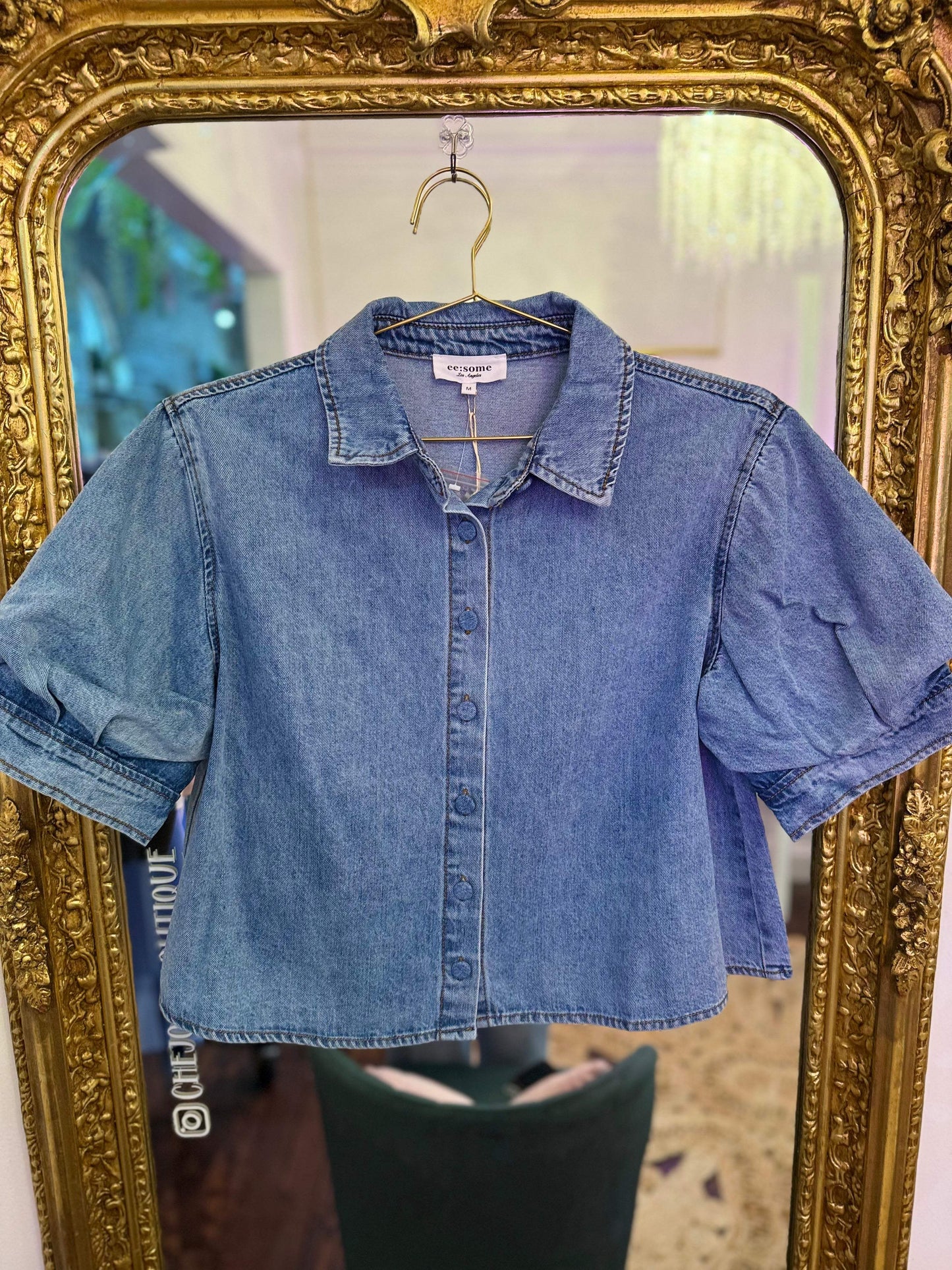 Blue Dream Denim Puff Sleeve Button-Down
