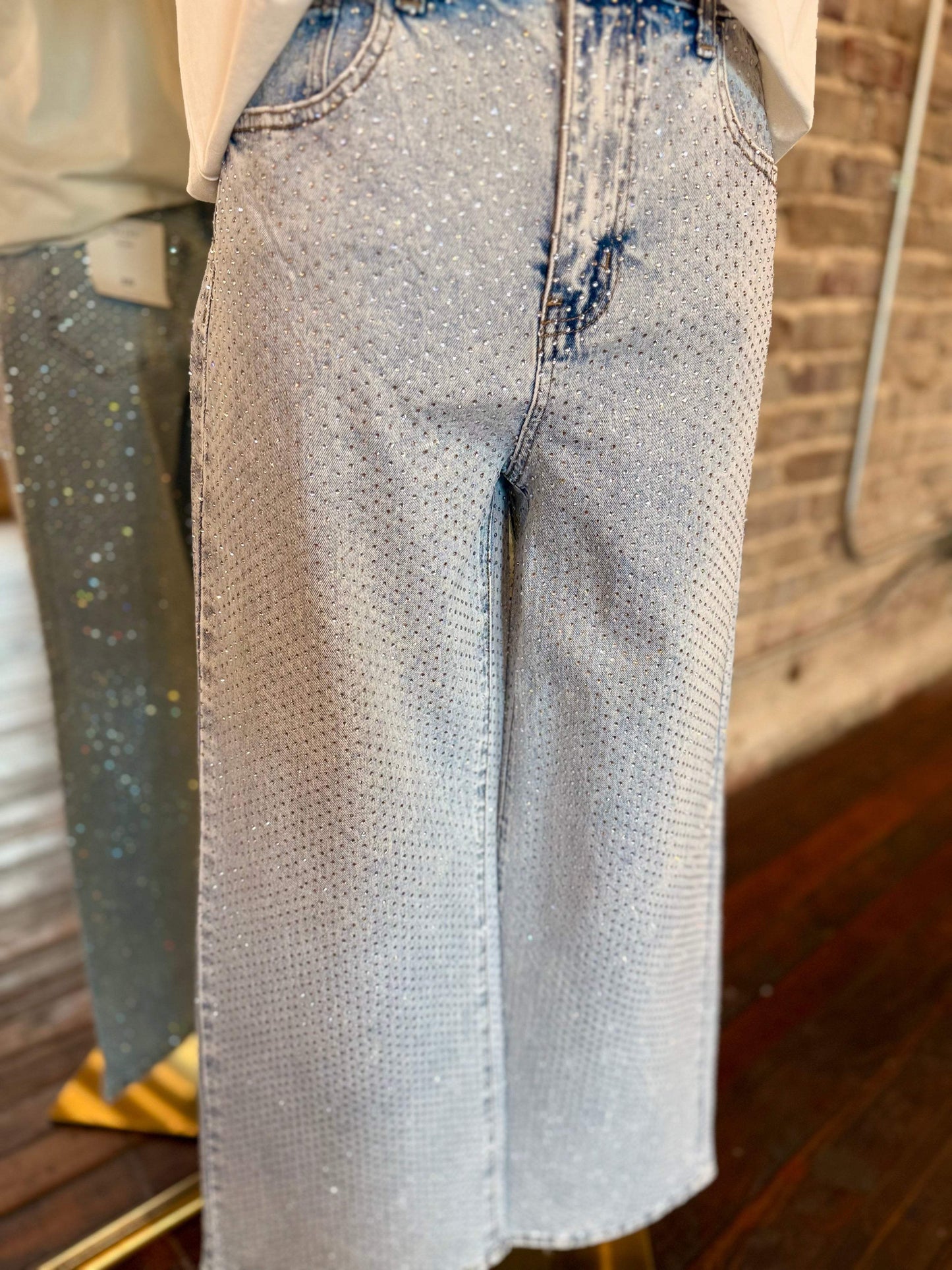 Kimmie Wide Leg Rhinestone Jeans