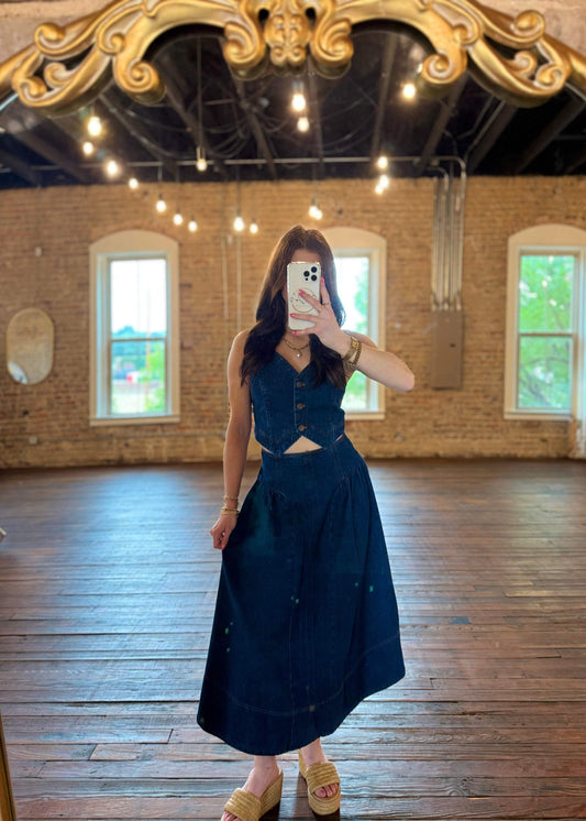 Hadley Denim Vest & Midi Skirt Set