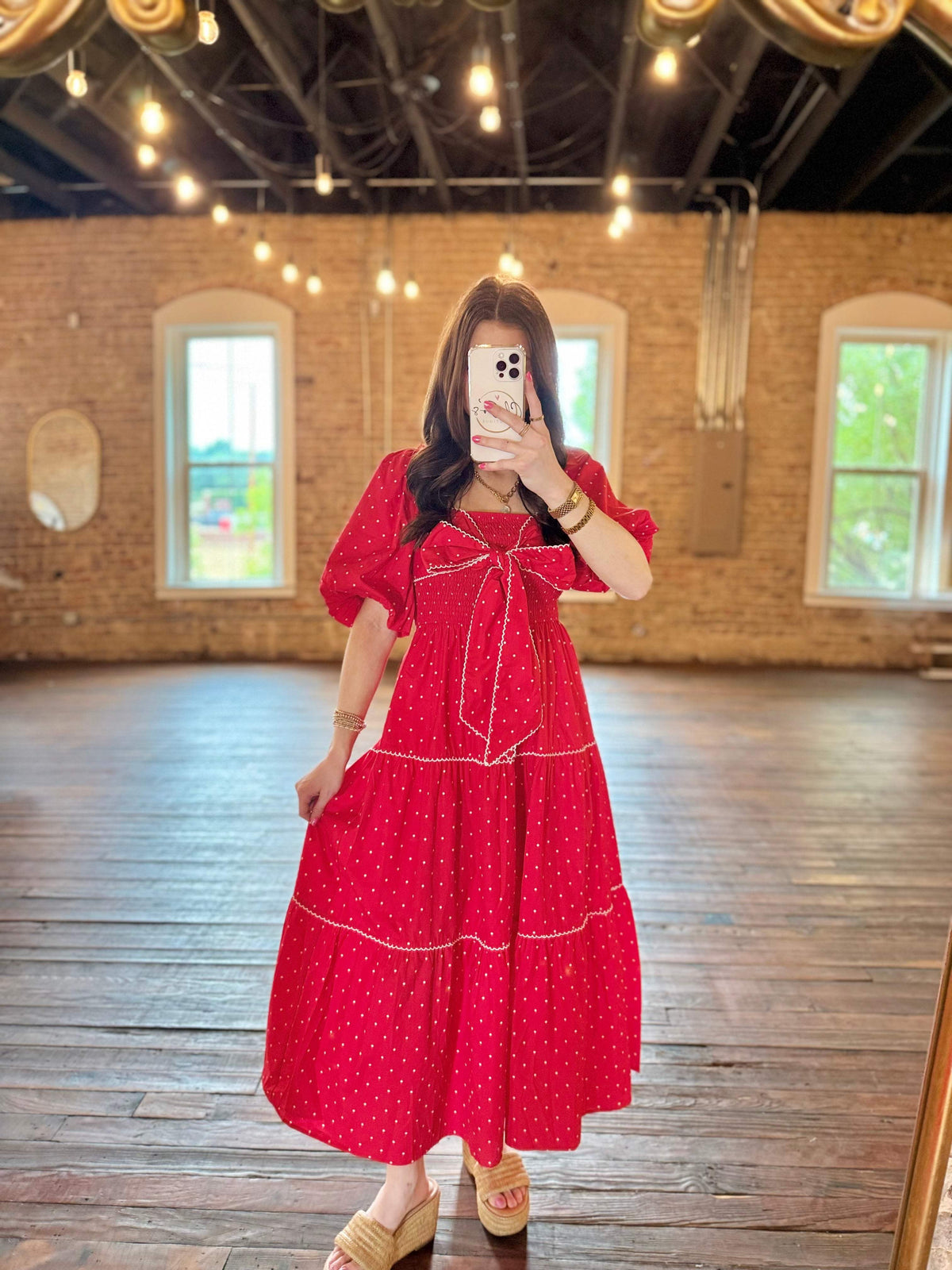 Layla Smocked Bow Bubble Midi Dress