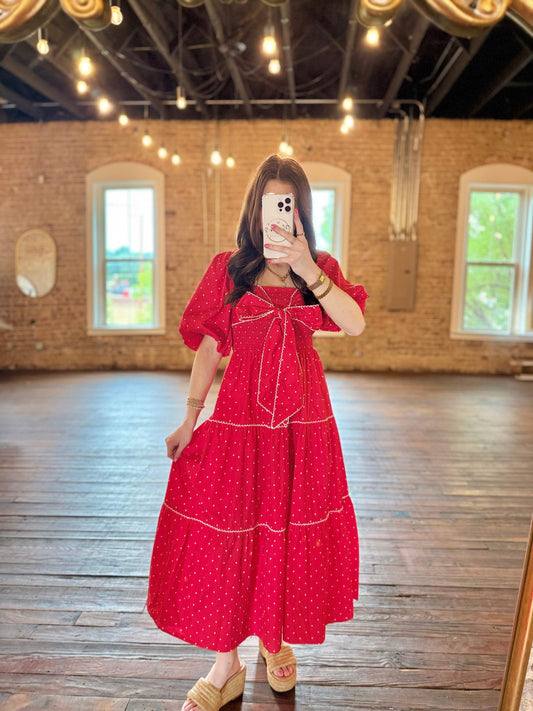 Layla Smocked Bow Bubble Midi Dress