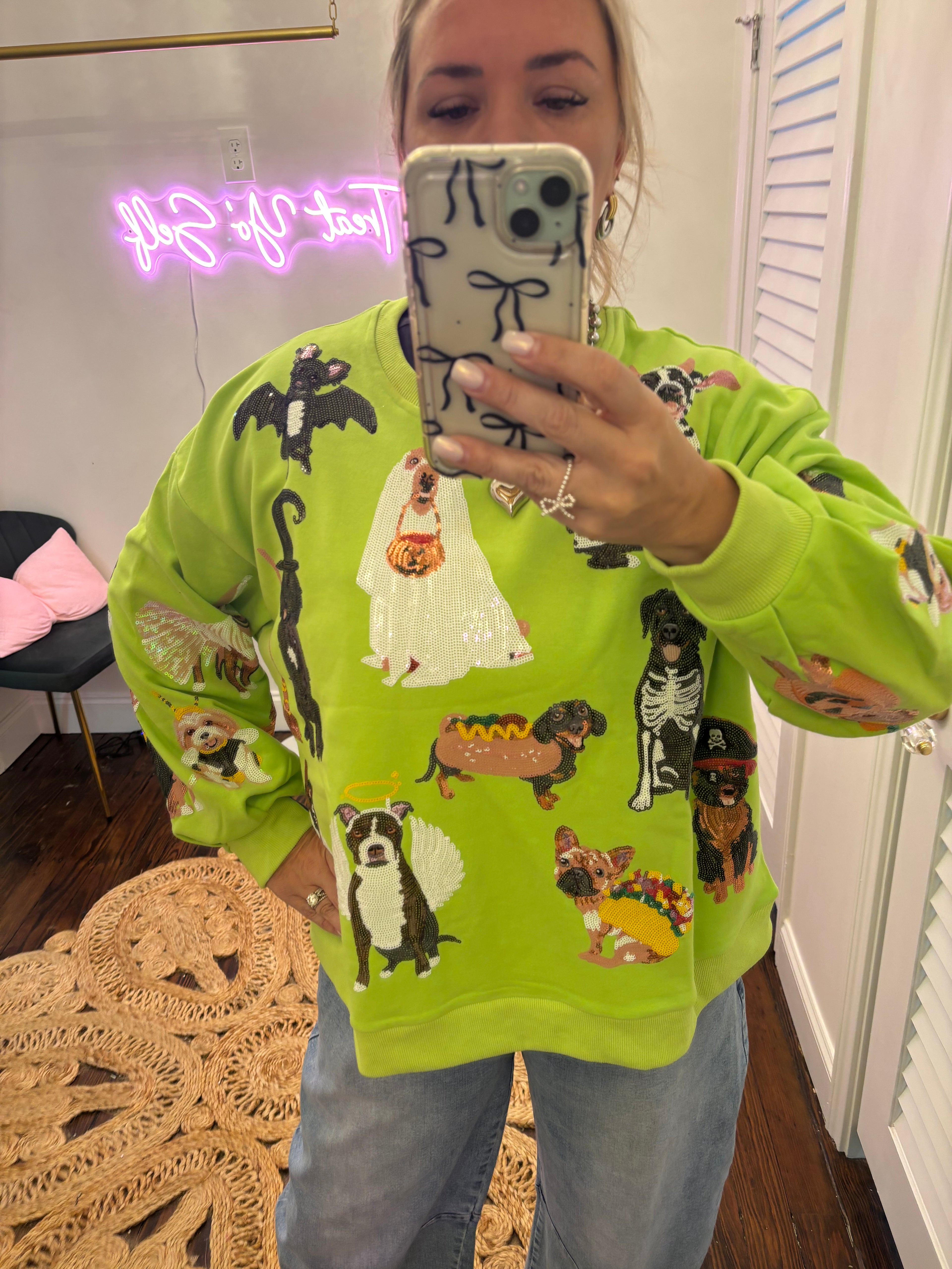 Lime Green Halloween Dogs Sweatshirt | Queen of Sparkles