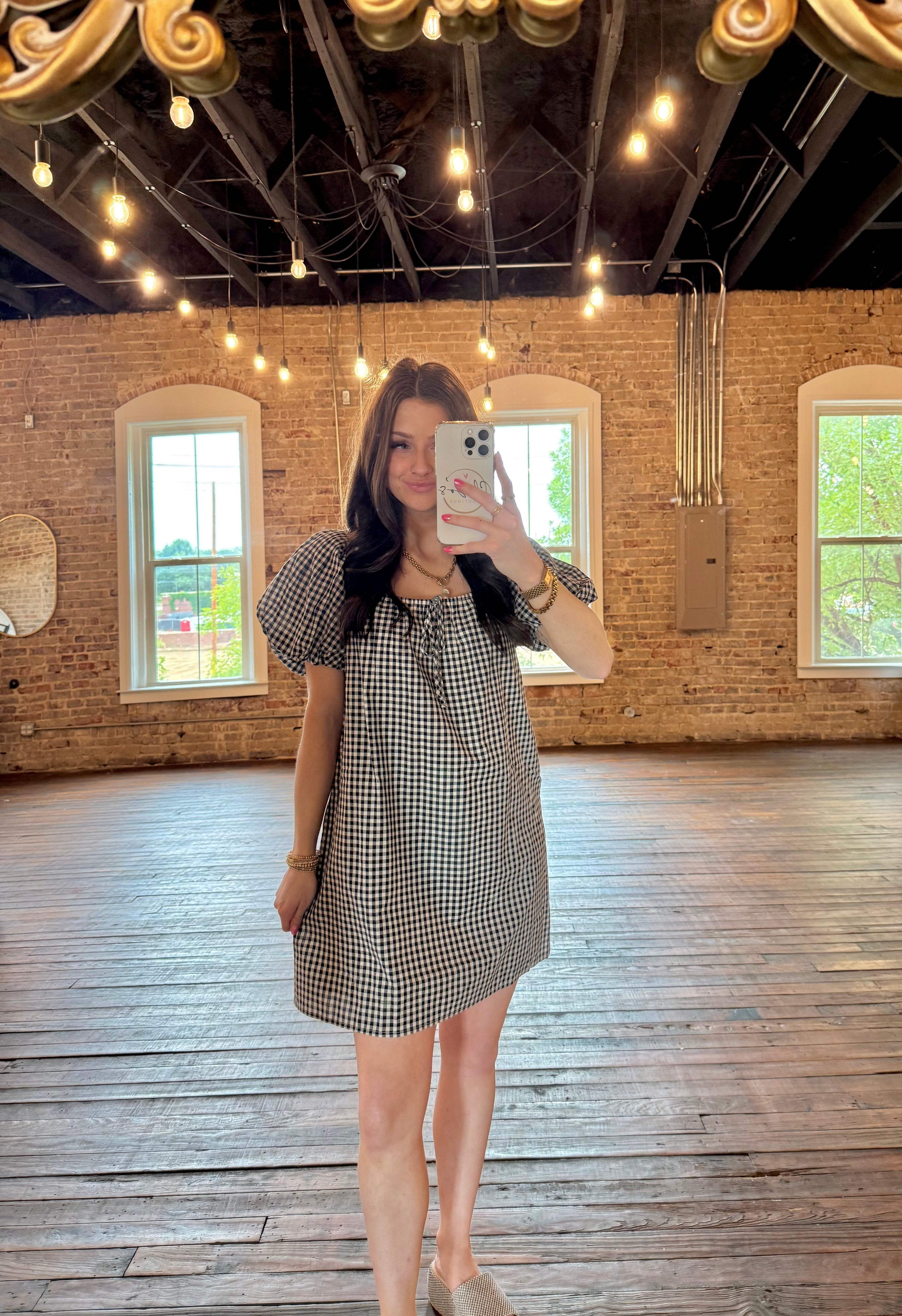 Tylen Gingham Puff Sleeve Mini Dress