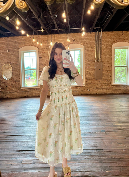 Harmony Vintage Bubble Sleeve Maxi Dress
