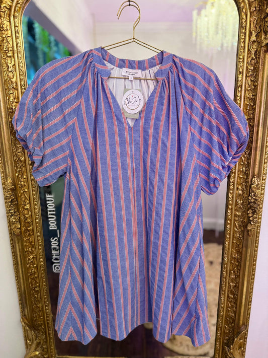 Striped Puff Sleeve Mini Dress