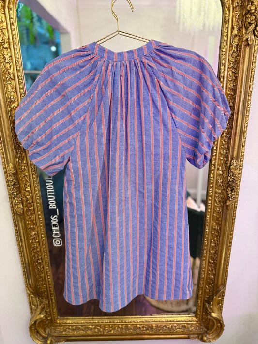 Striped Puff Sleeve Mini Dress