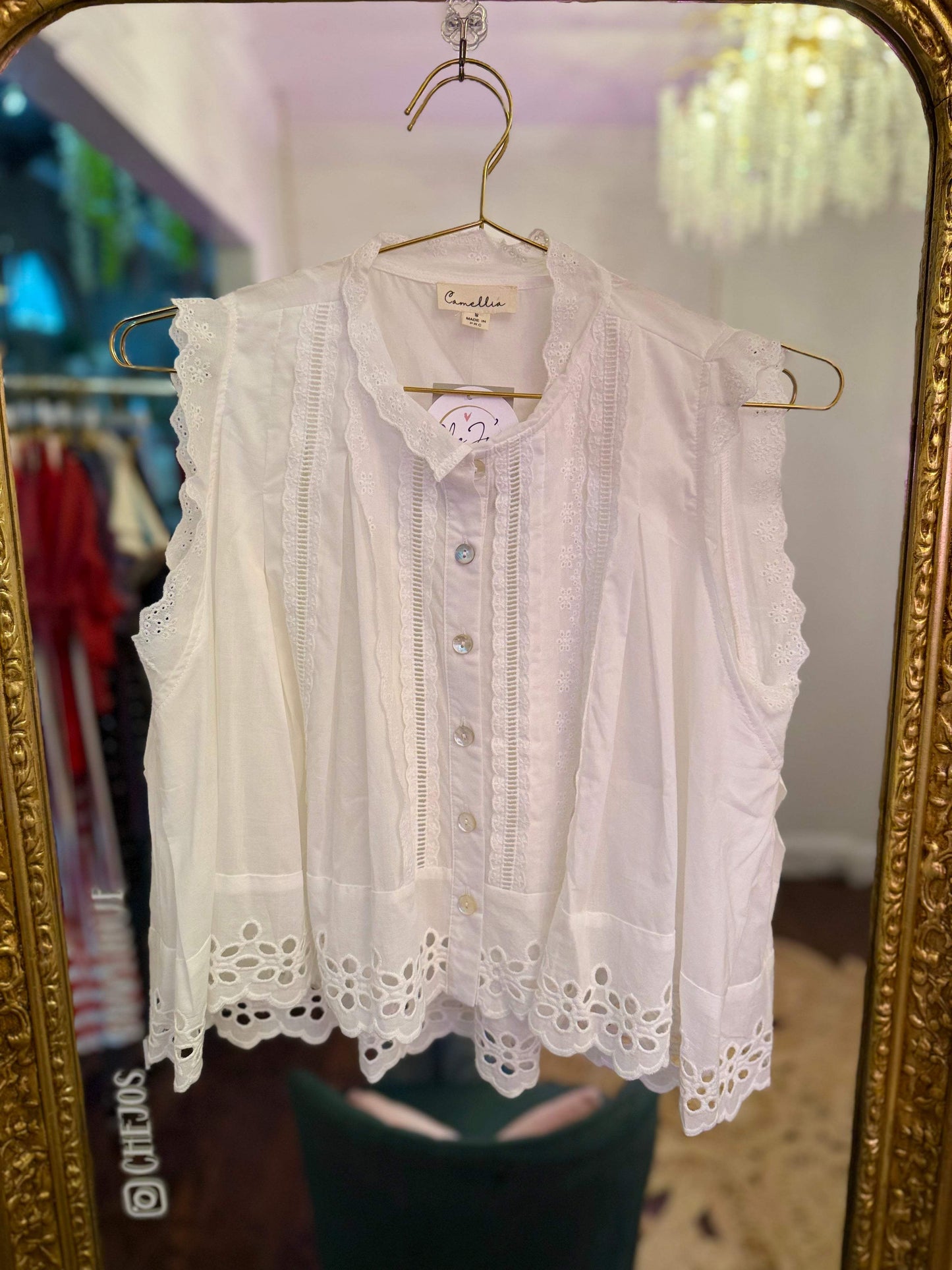 Sun-Kissed Broderie Anglaise Sleeveless Blouse