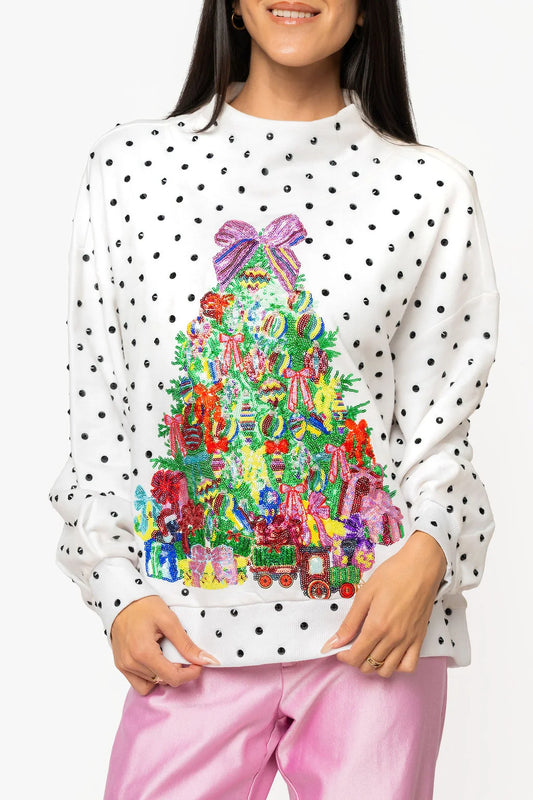 Polka Dot Multi Christmas Tree Mockneck | Queen of Sparkles
