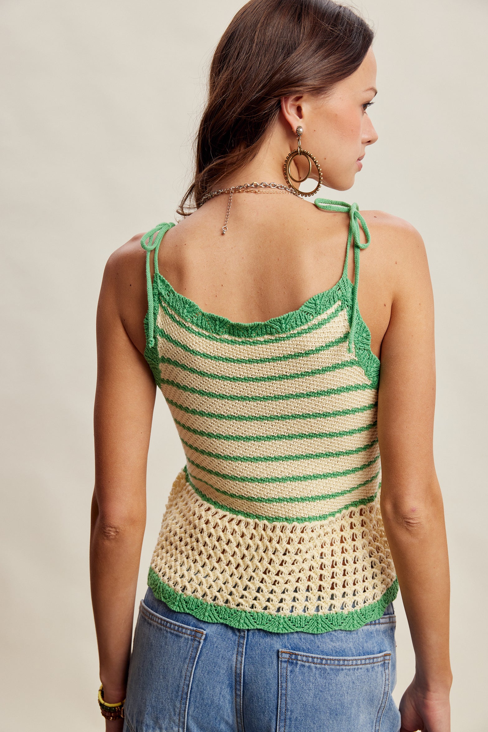 Coastal Cool Striped Crochet Knit Tank