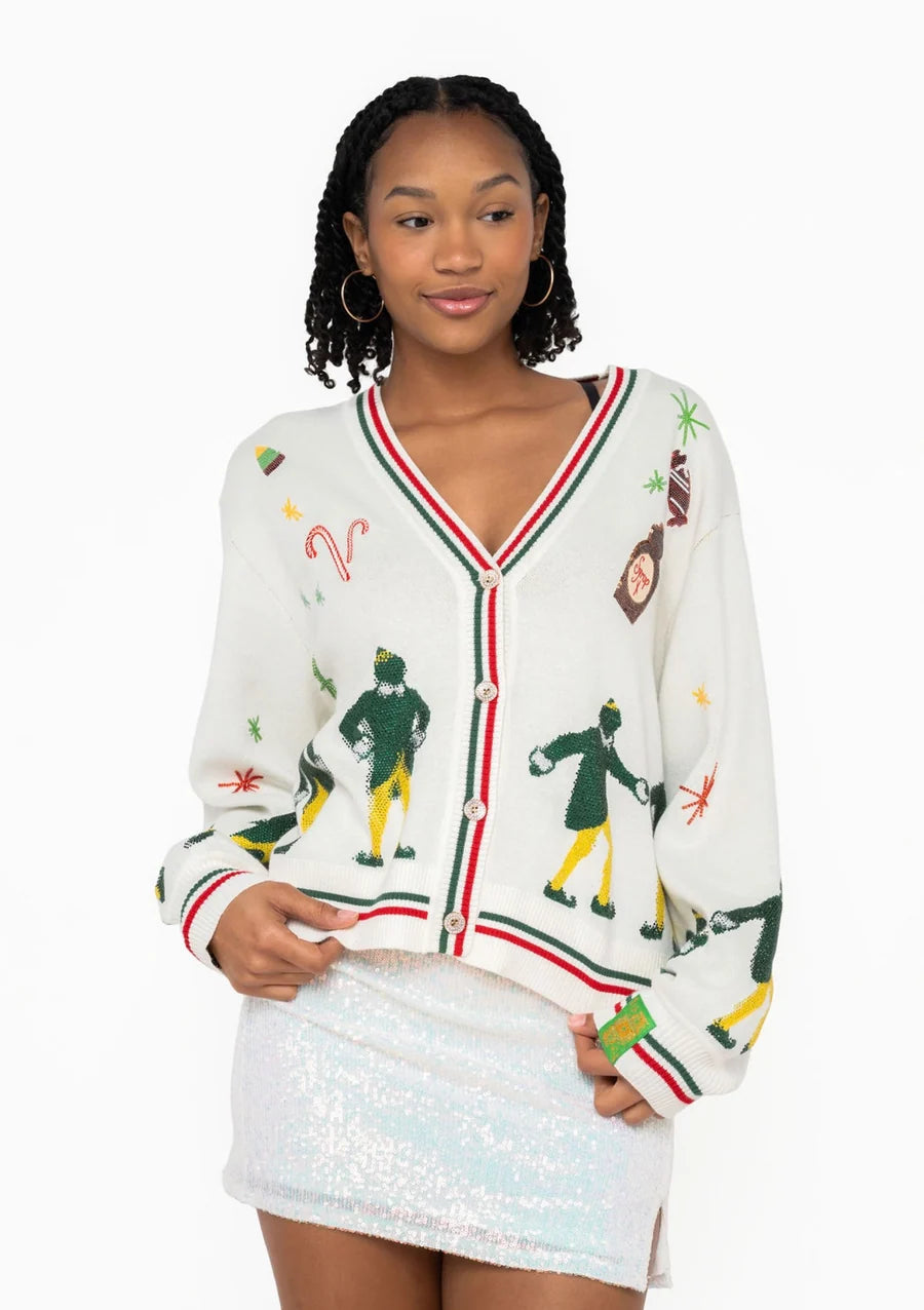 Licensed White Walking Buddy Sequin & Beaded Icon Cardigan  | Queen of Sparkles