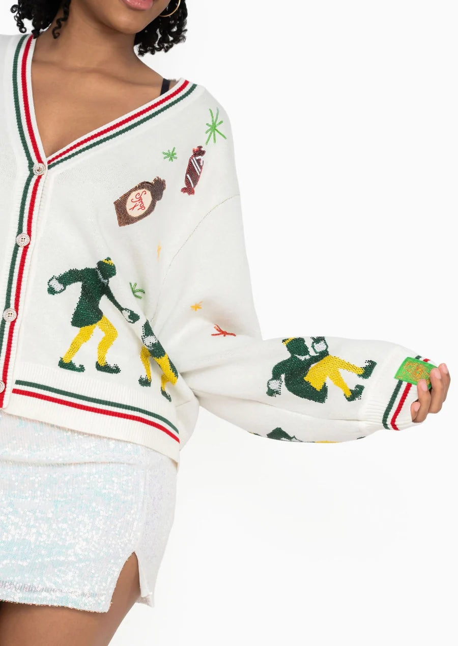 Licensed White Walking Buddy Sequin & Beaded Icon Cardigan  | Queen of Sparkles