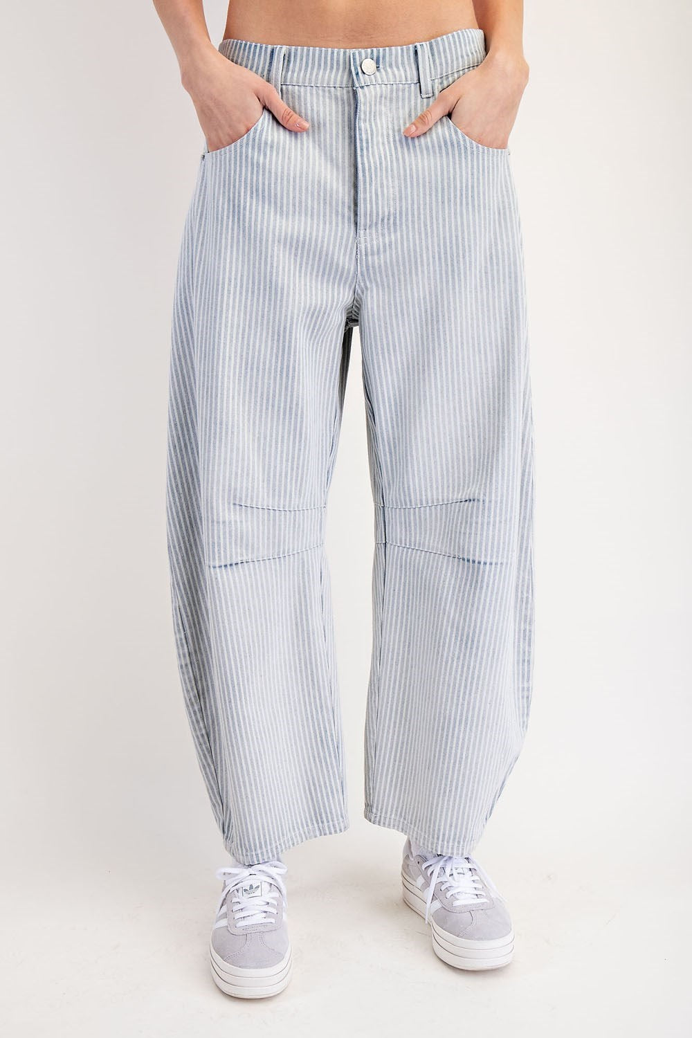 Anissa Pinstripe Barrel Jeans