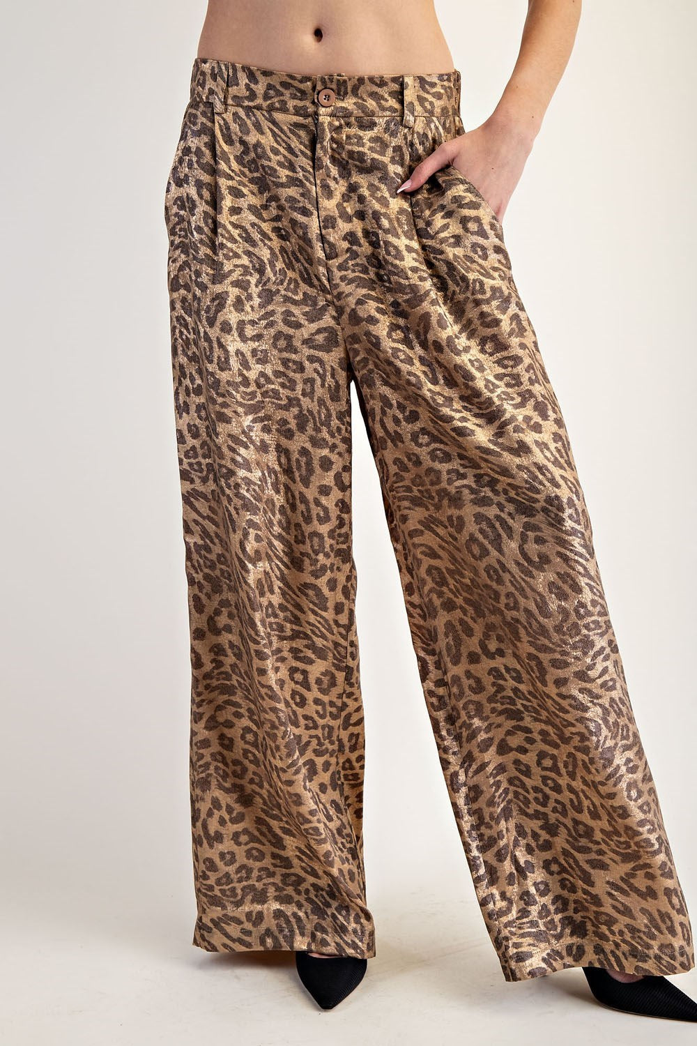 Metallic Leopard Wide Leg Pants