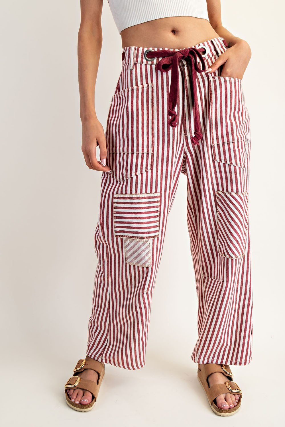 Patchwork Striped Barrel Jeans