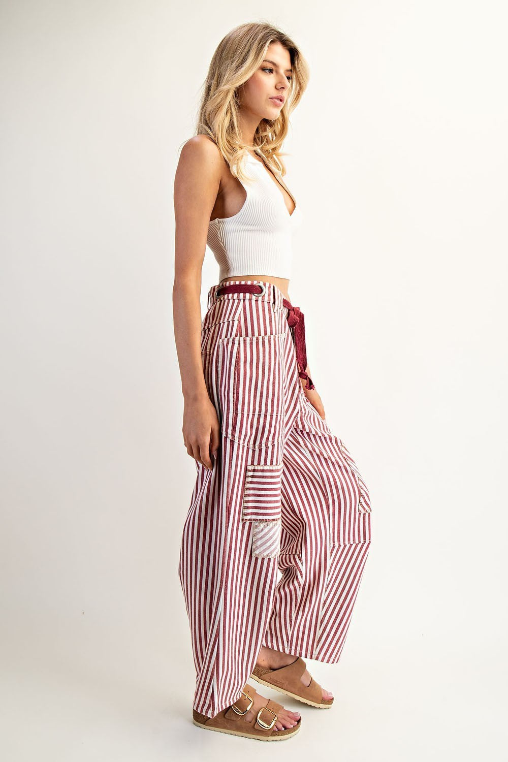 Patchwork Striped Barrel Jeans
