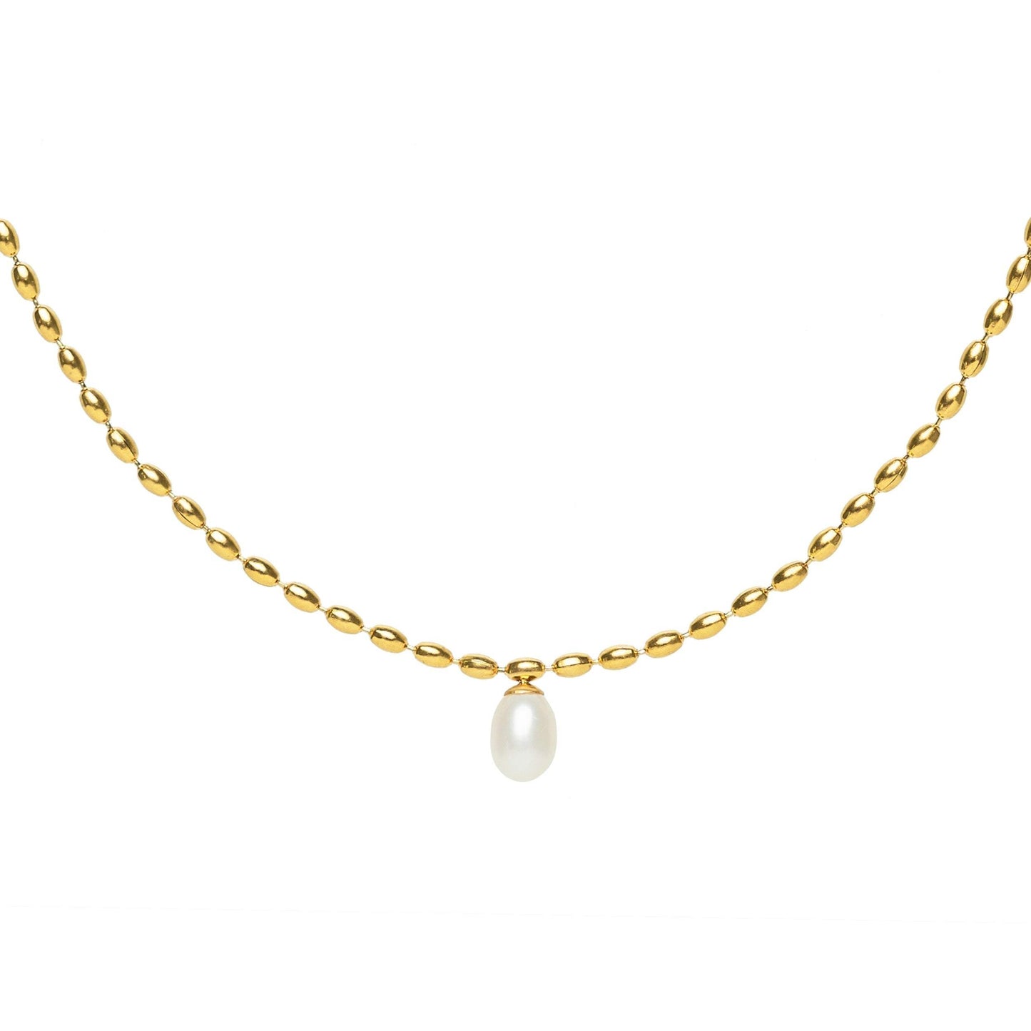Gold Scalloped Pearl Chain Pendant Necklace