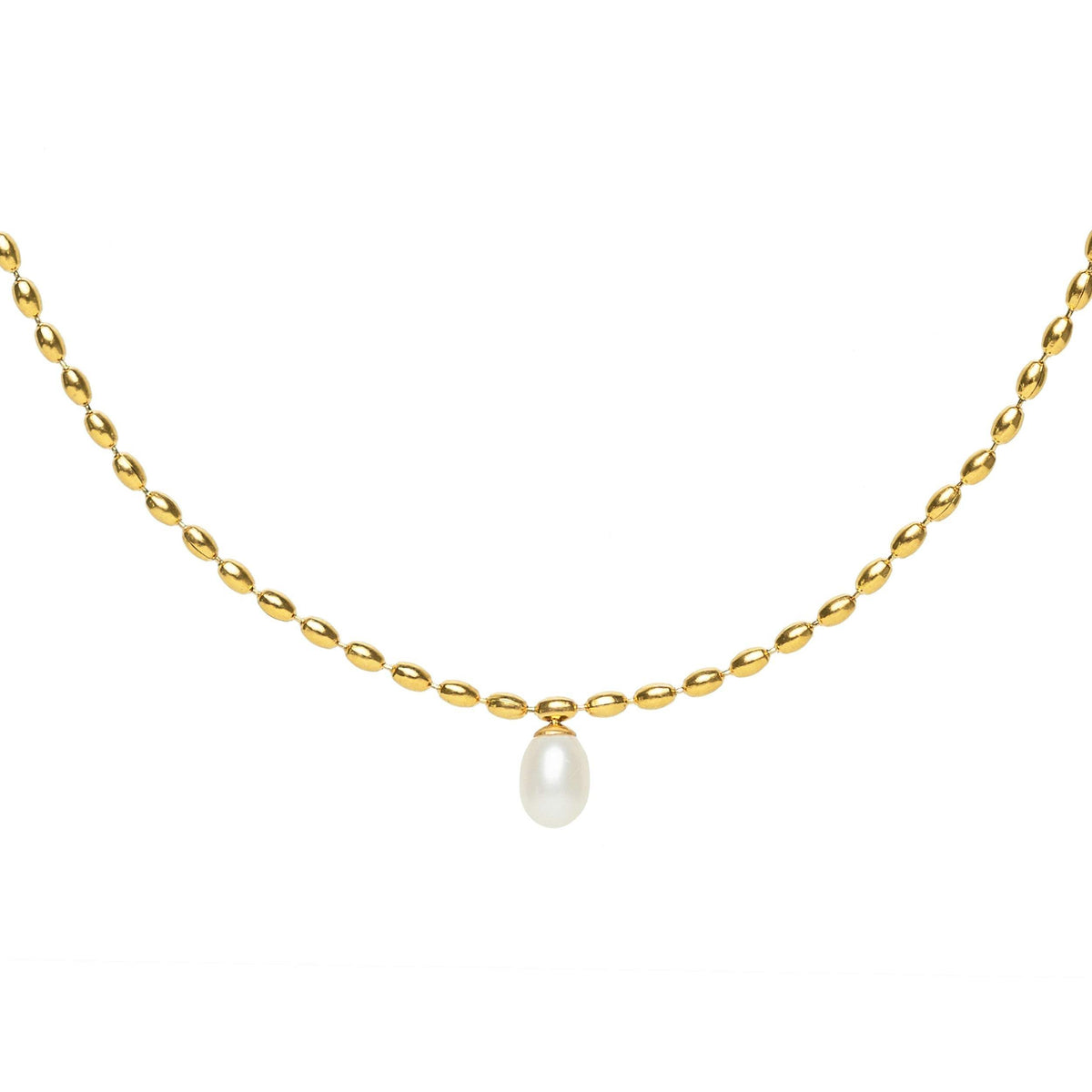 Gold Scalloped Pearl Chain Pendant Necklace