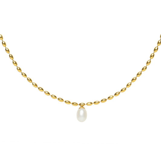 Gold Scalloped Pearl Chain Pendant Necklace