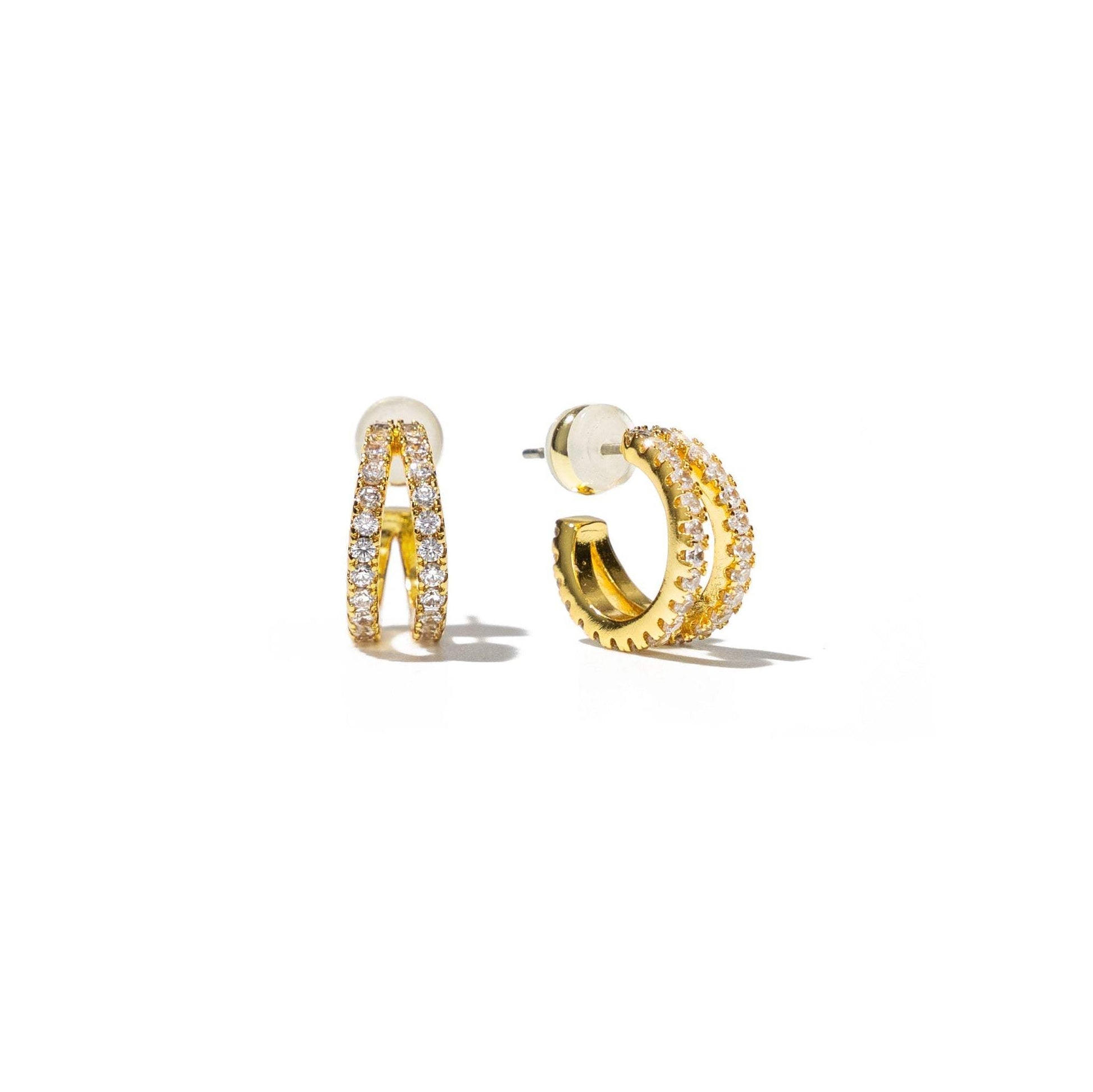 Gold Pavé Shine Double Hoop Earrings