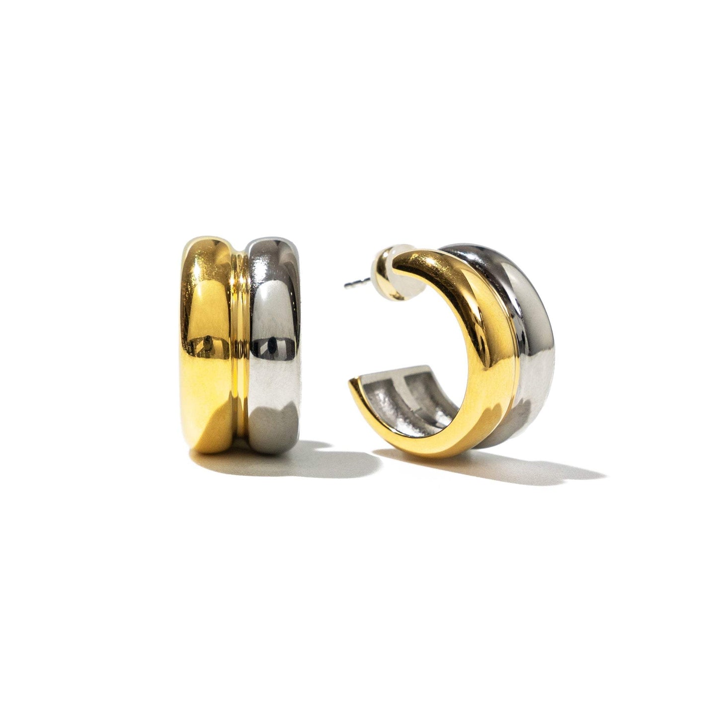 Twin-Tone Gold & Silver Statement Hoop Earrings