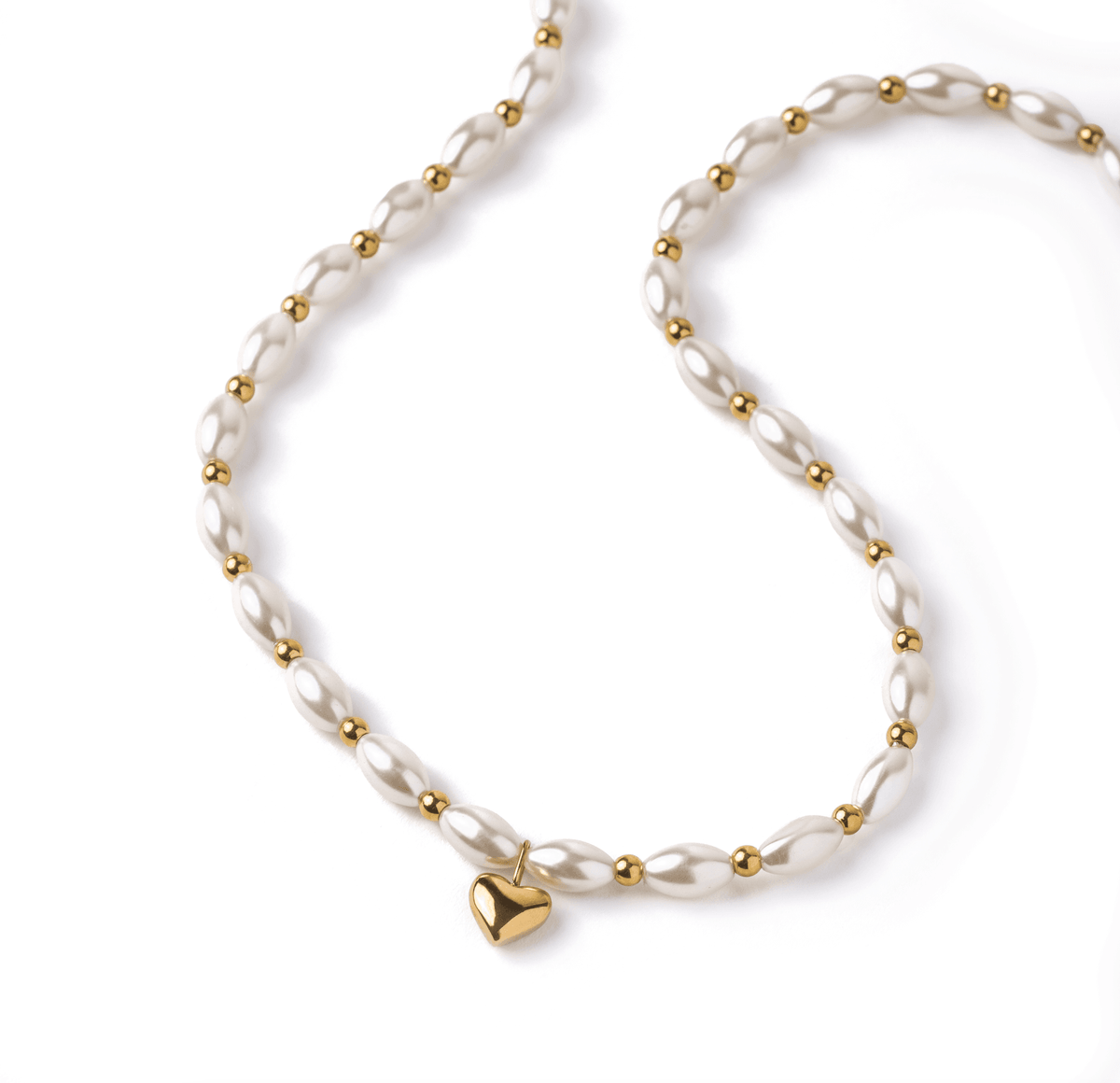 White Shell & Gold Heart Layered Necklace