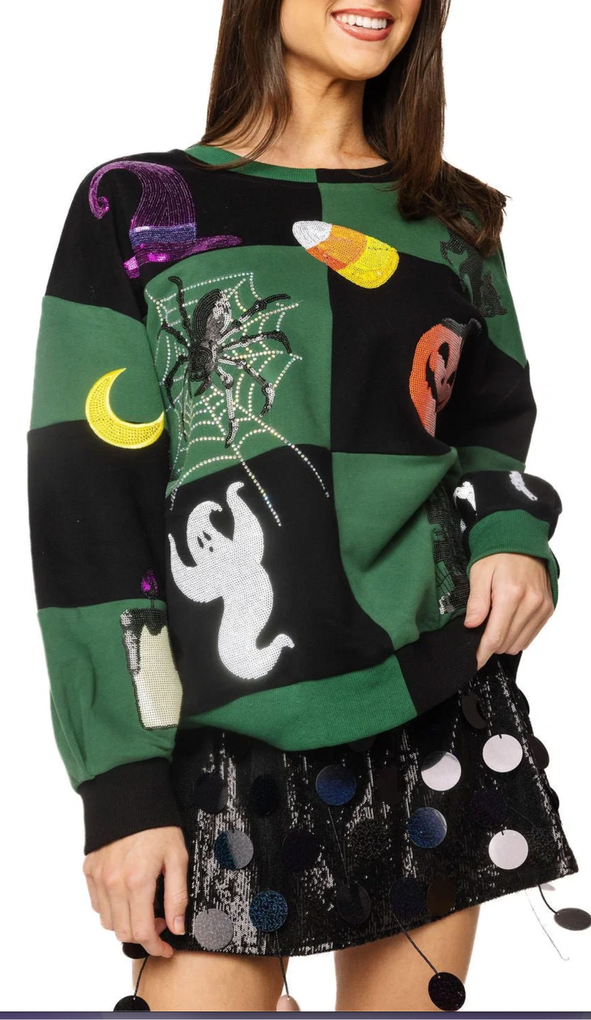 Black & Dark Green Checkered Halloween Icon Sweatshirt | Queen of Sparkles
