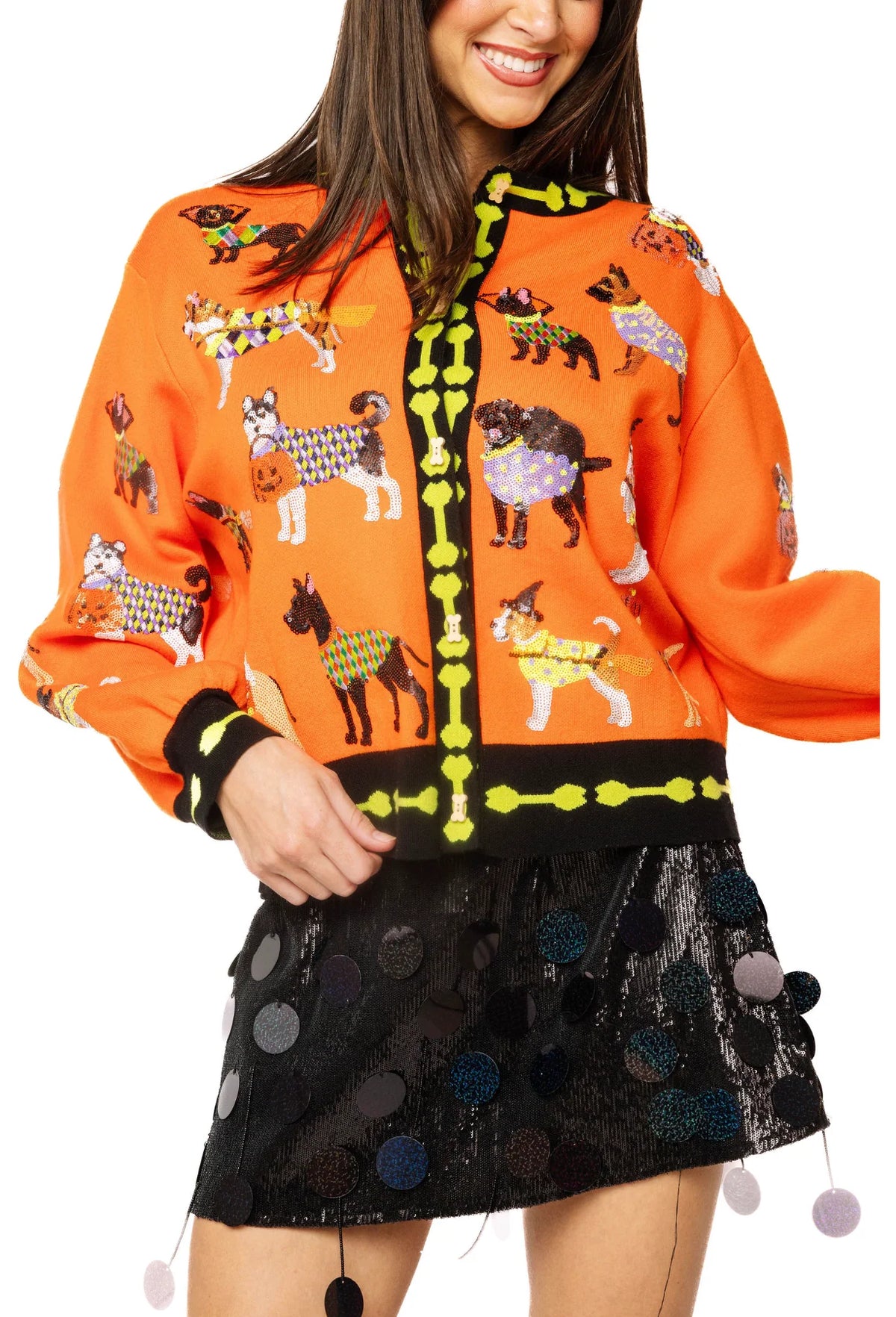 Orange Halloween Dogs Button Up Cardigan | Queen of Sparkles