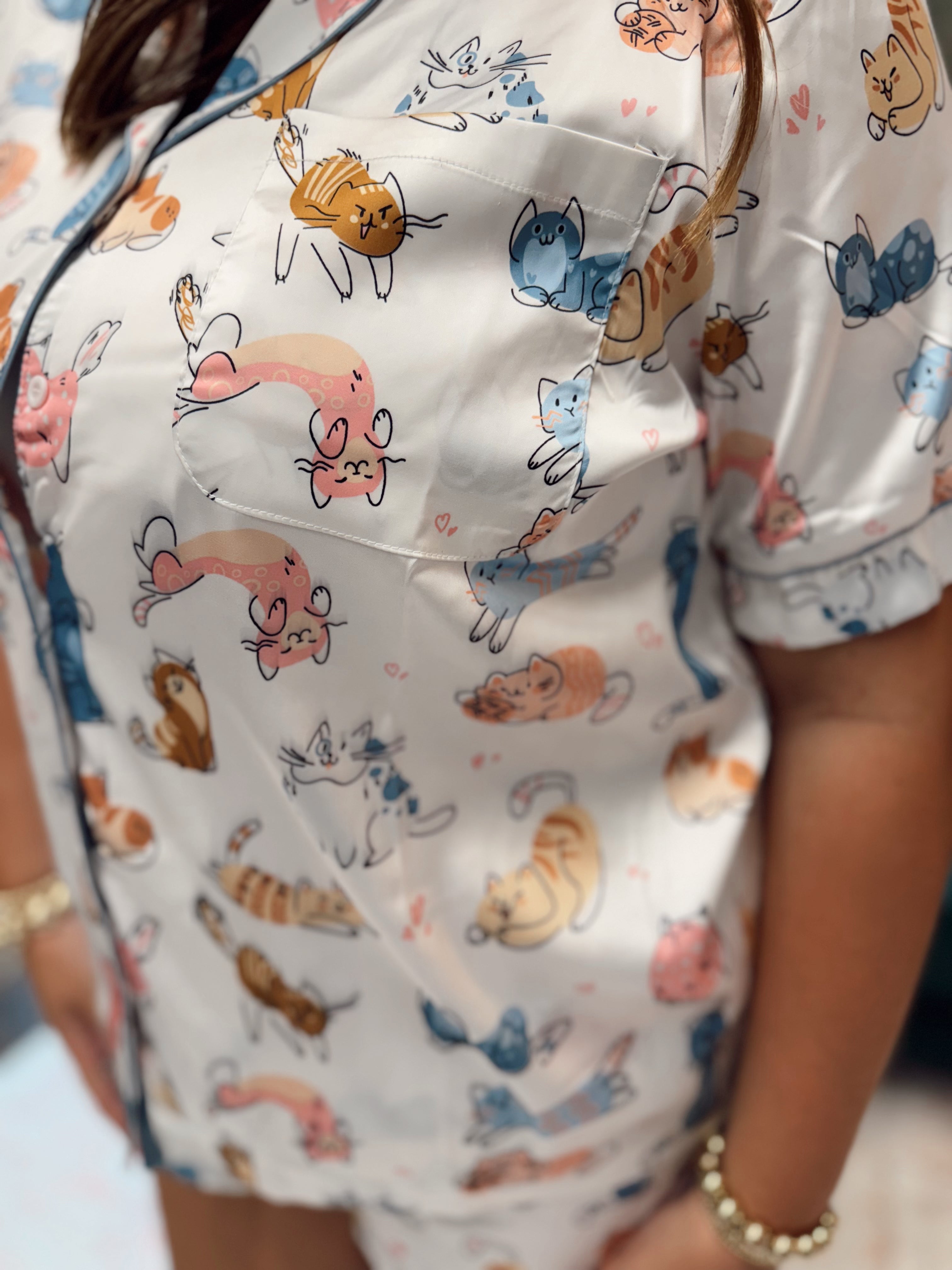 Lovely Cats Satin Pajama Set