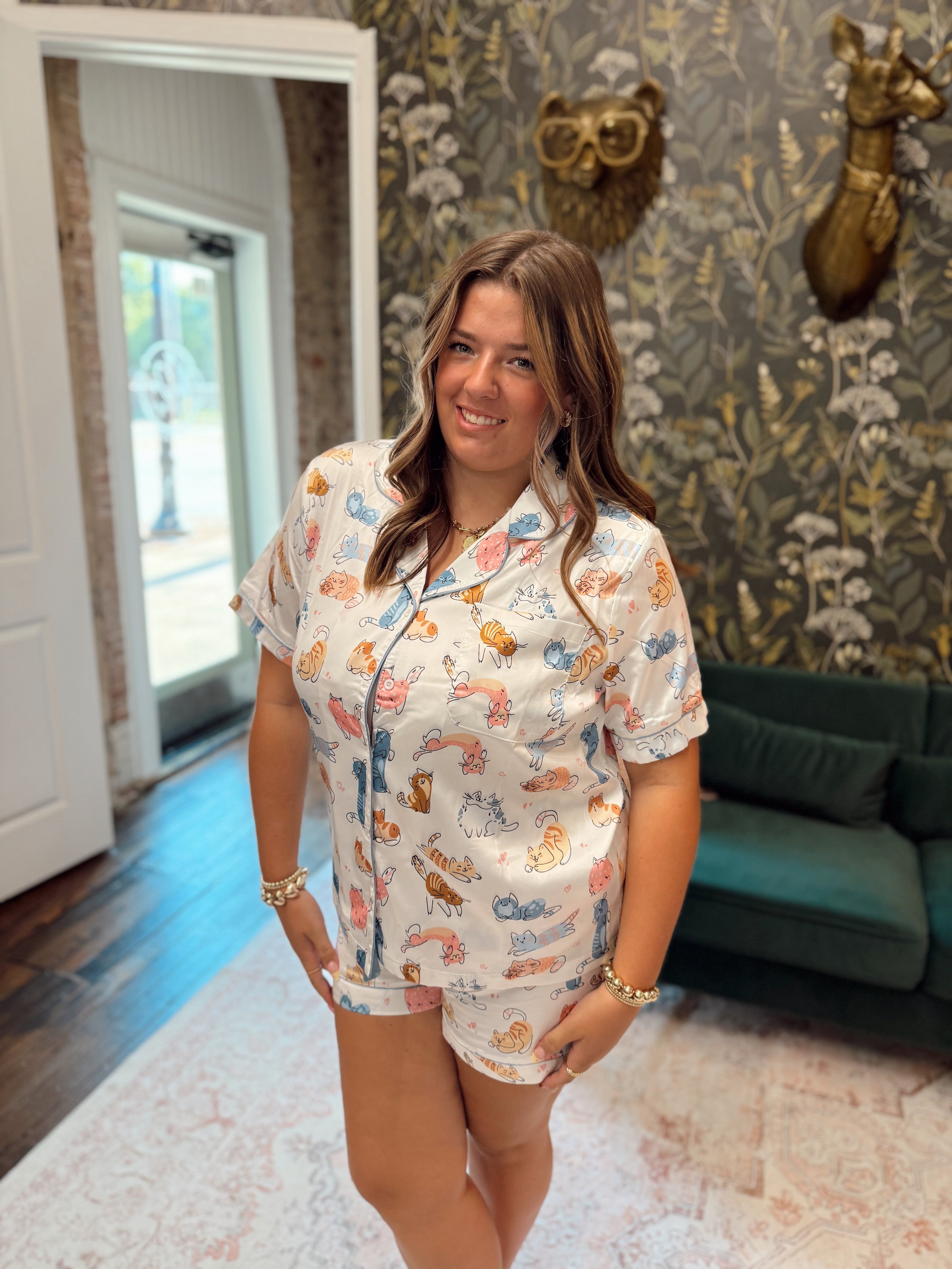 Lovely Cats Satin Pajama Set