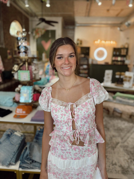 Zoey Floral Lace Tie Top