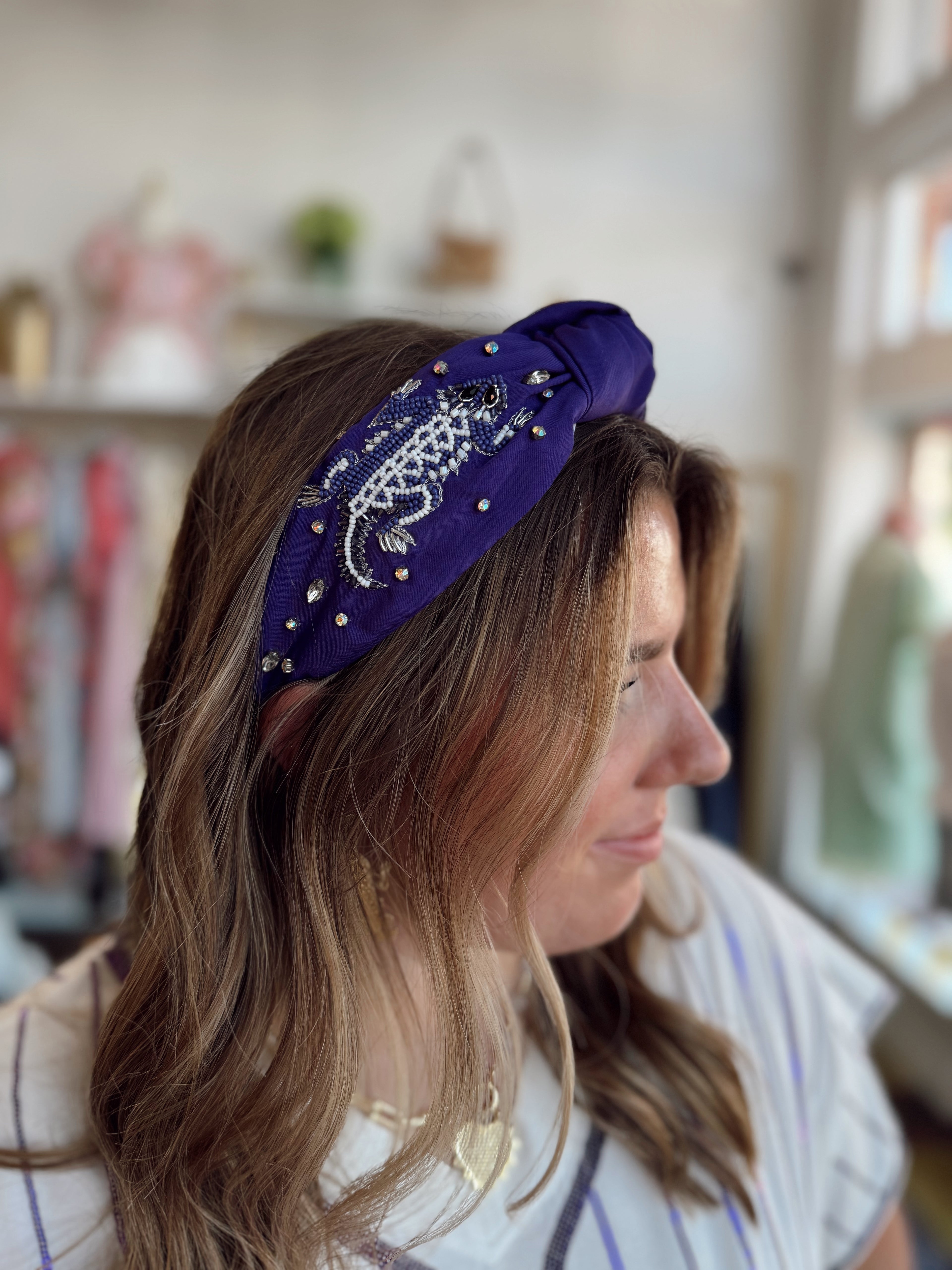 TCU Beaded Horn Frog Headband