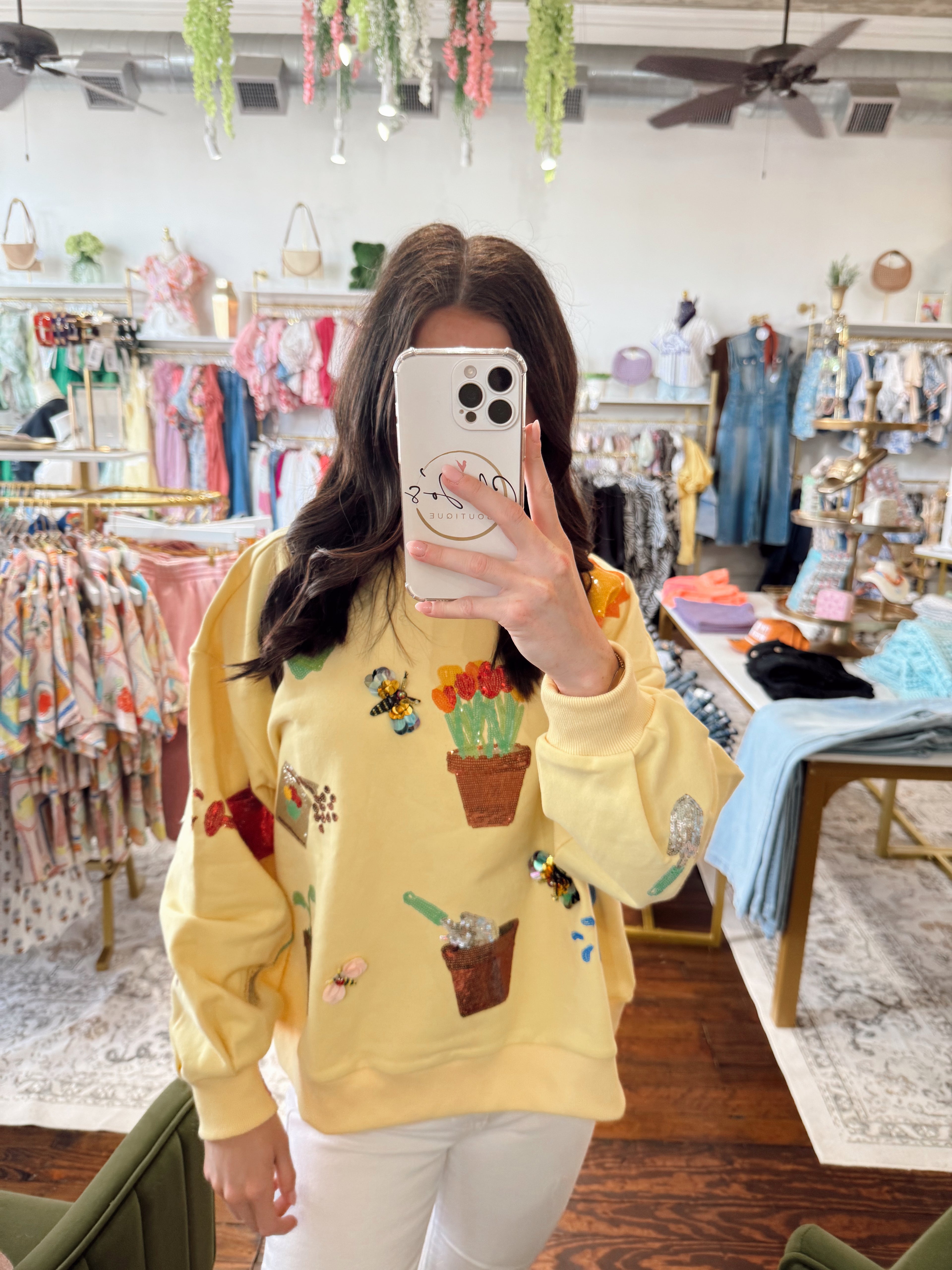 Yellow Potted Plant Sweatshirt | Queen of Sparkles