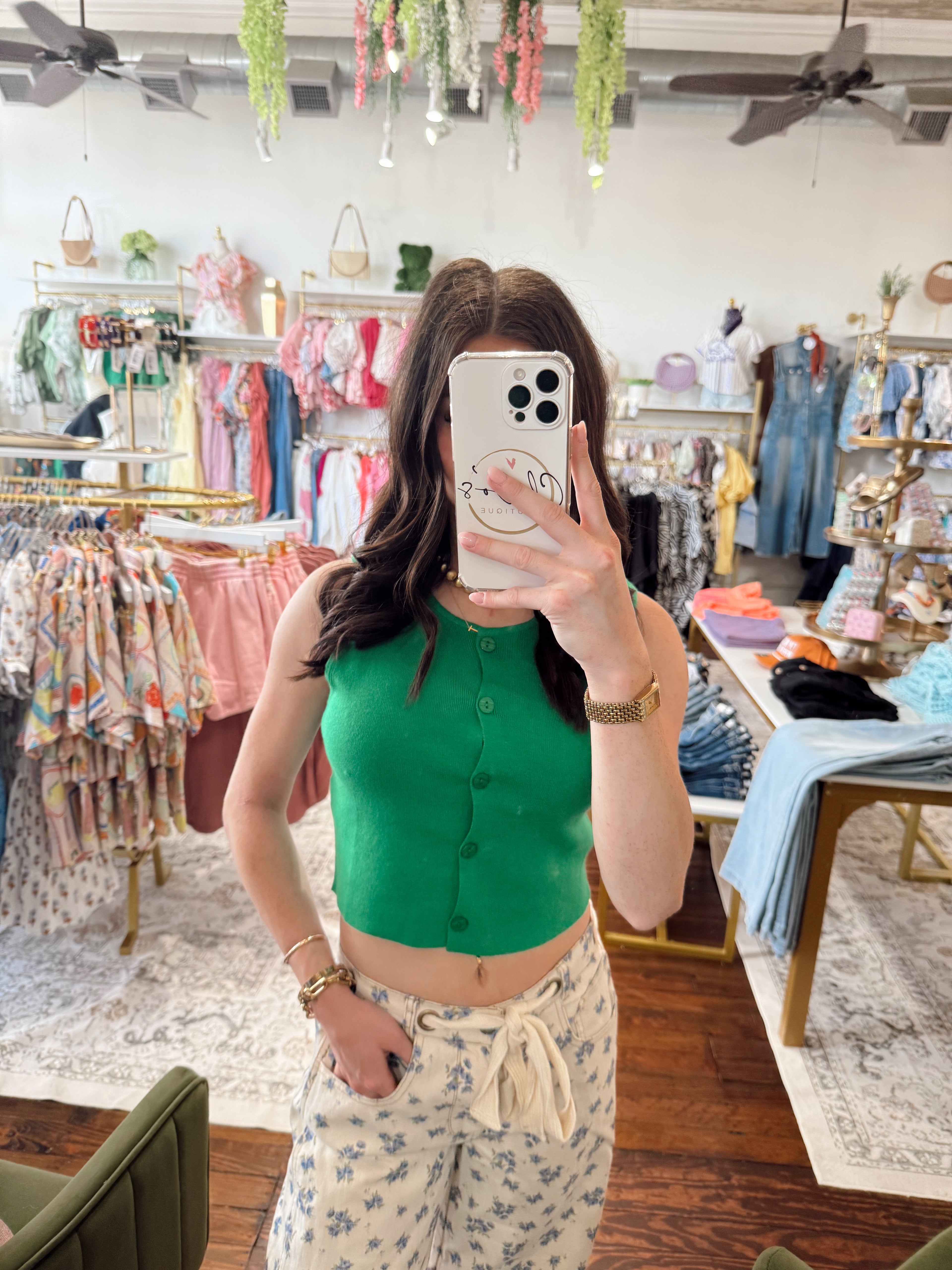 Birdie Sleeveless Button Up Top