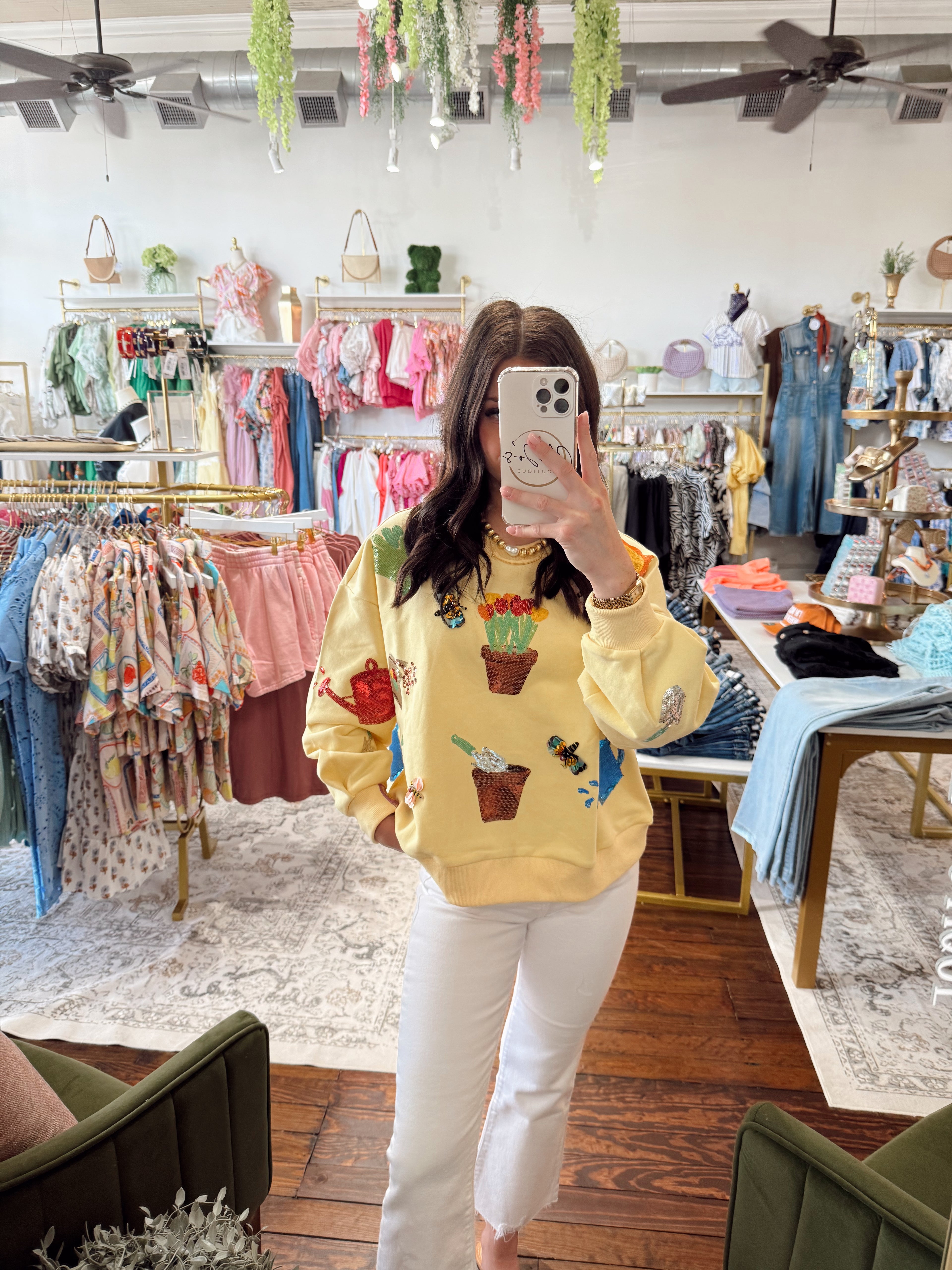 Yellow Potted Plant Sweatshirt | Queen of Sparkles