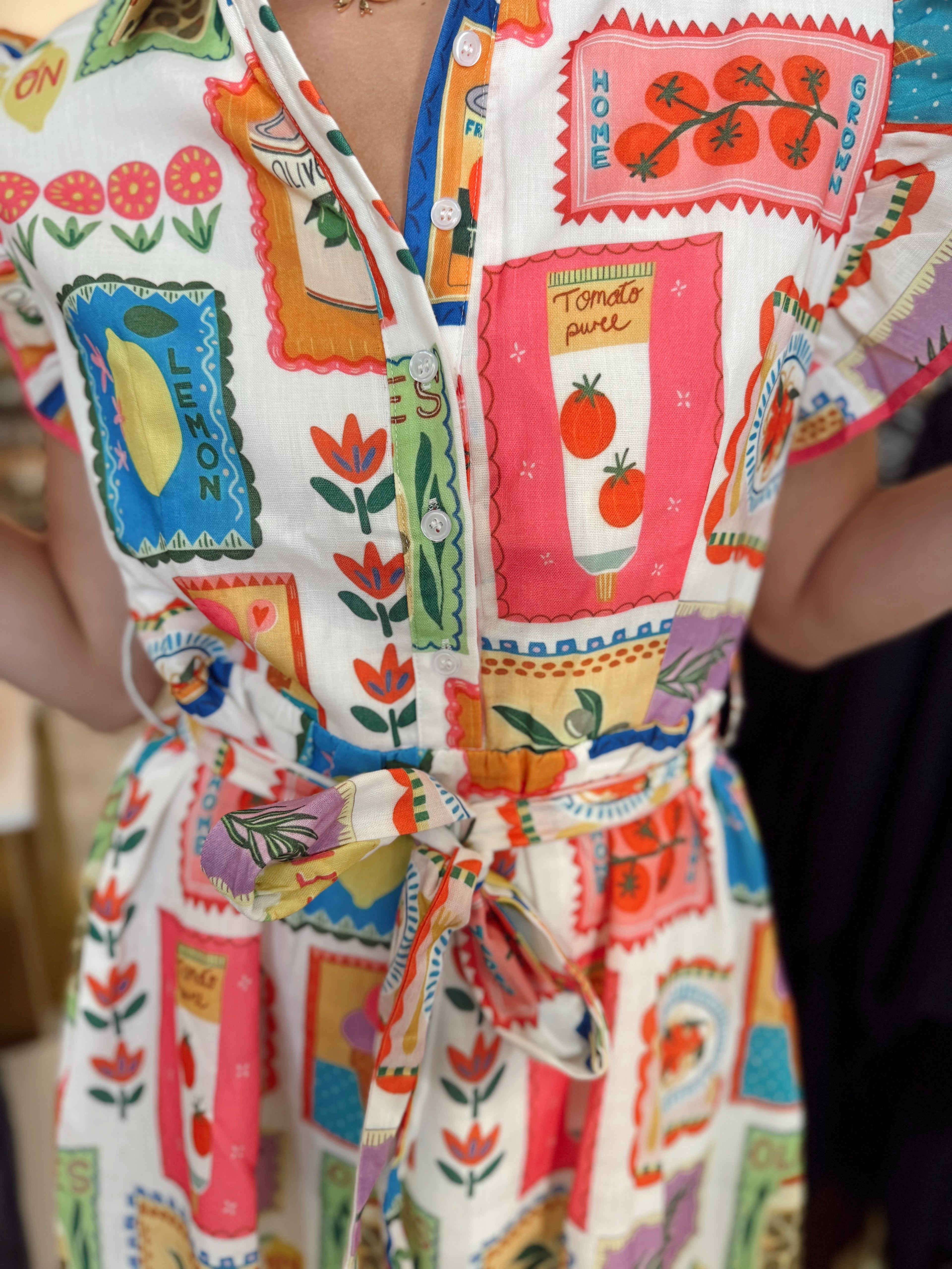 Tropical Vintage Fruit Stamp Mini Dress