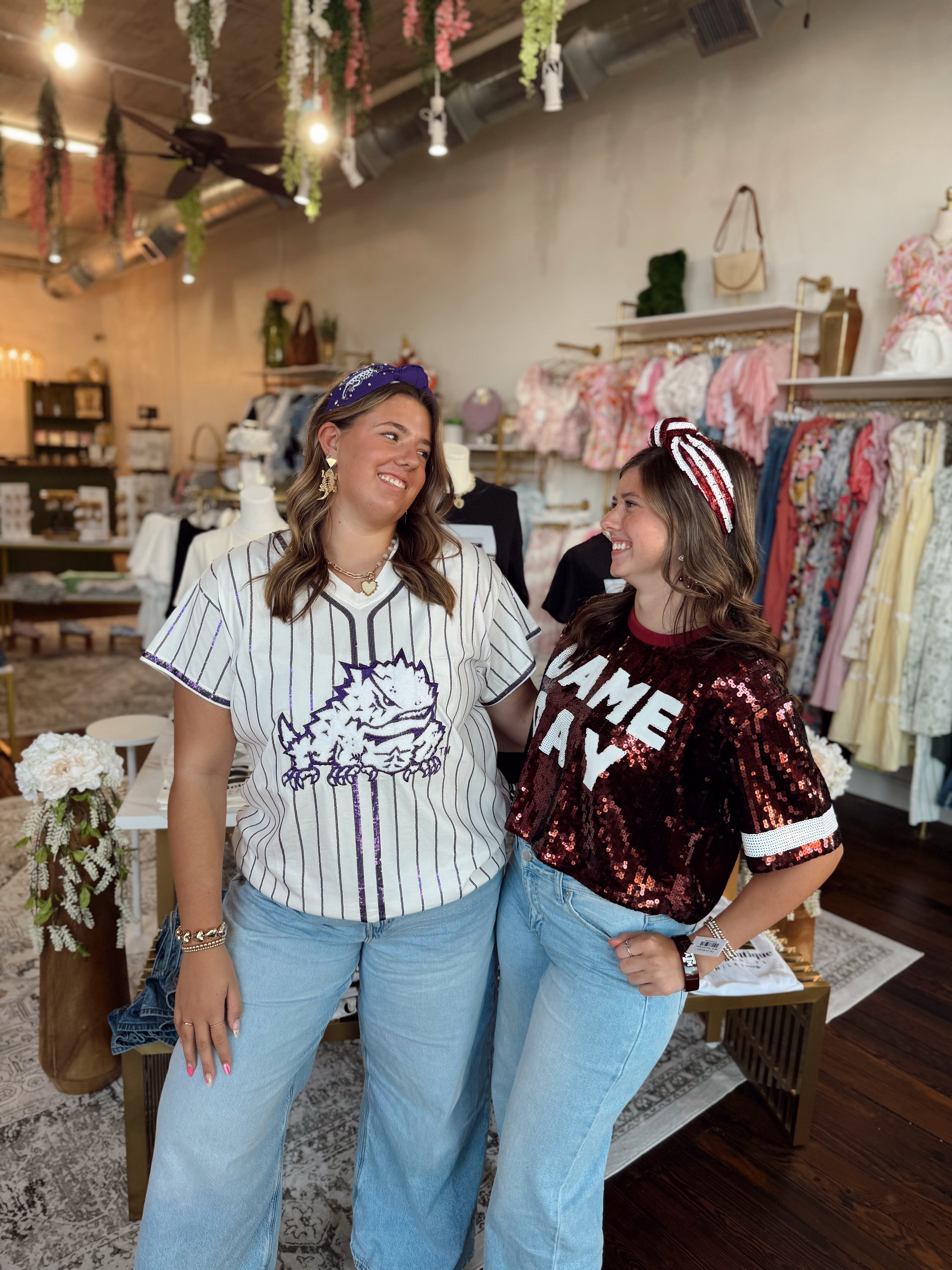 Licensed White & Purple Stripe TCU Frog Tee | Queen of Sparkles