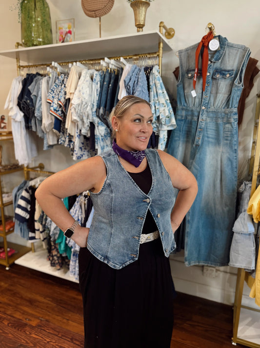Odessa Denim Button Down Vest | PLUS SIZE AVAILABLE | Risen Jeans