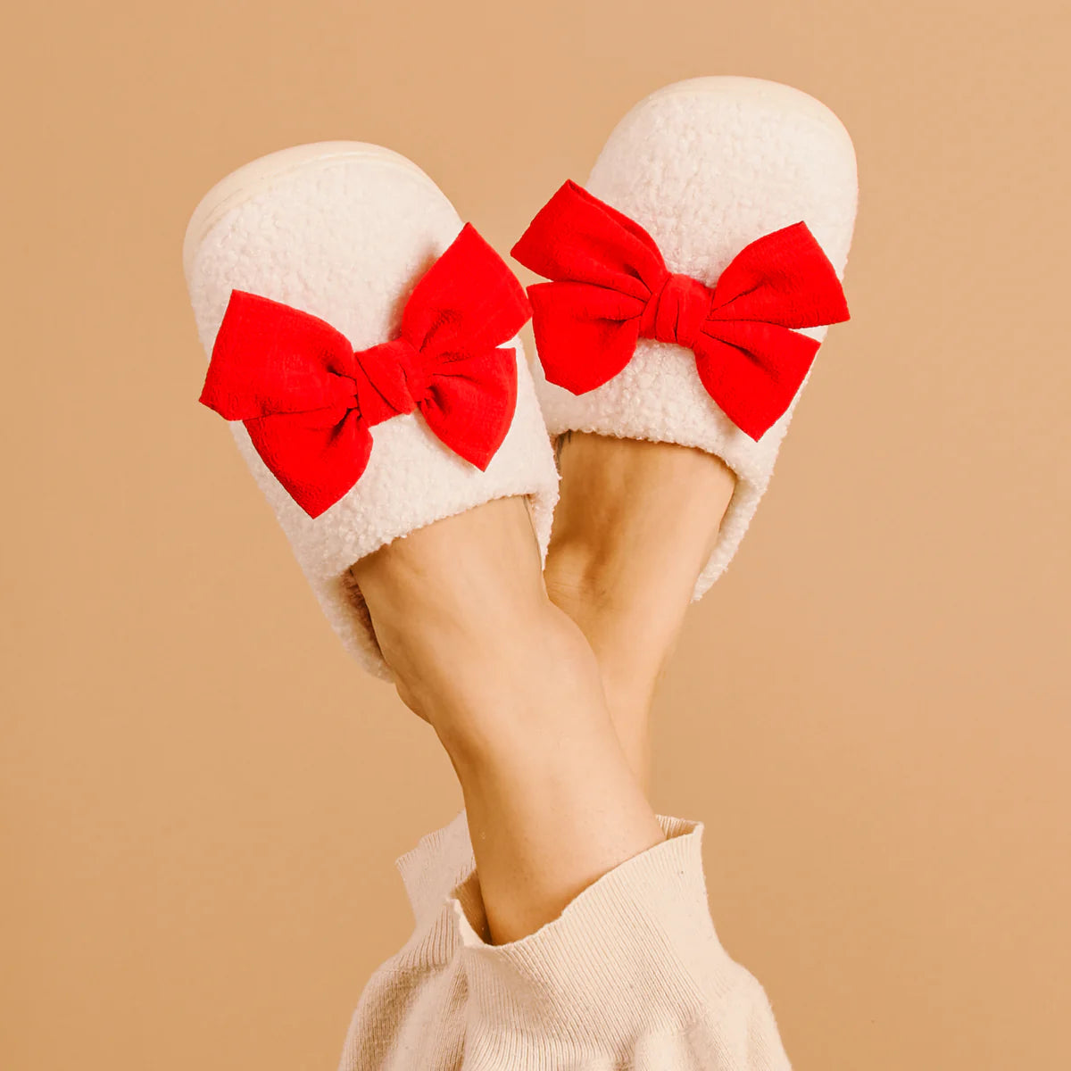 Lounge Luxe Fuzzy Bow Slippers