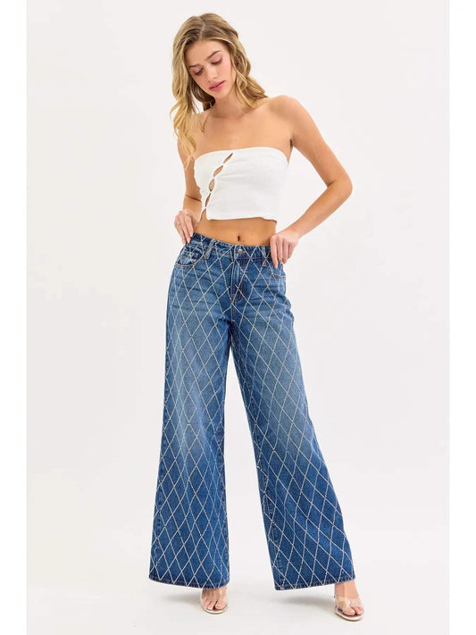 All Eyes On Me Mid Rise Wide Leg Jeans