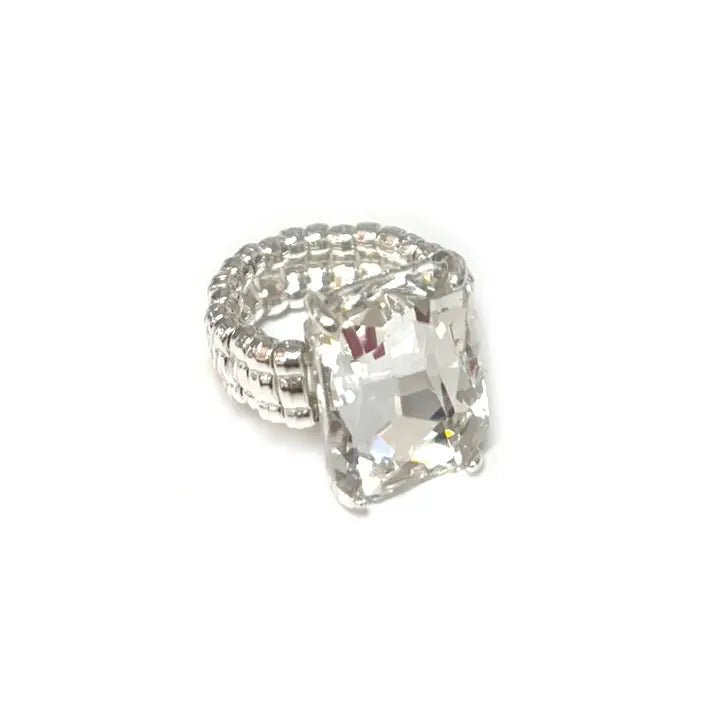 Rectangular Crystal Cocktail Ring