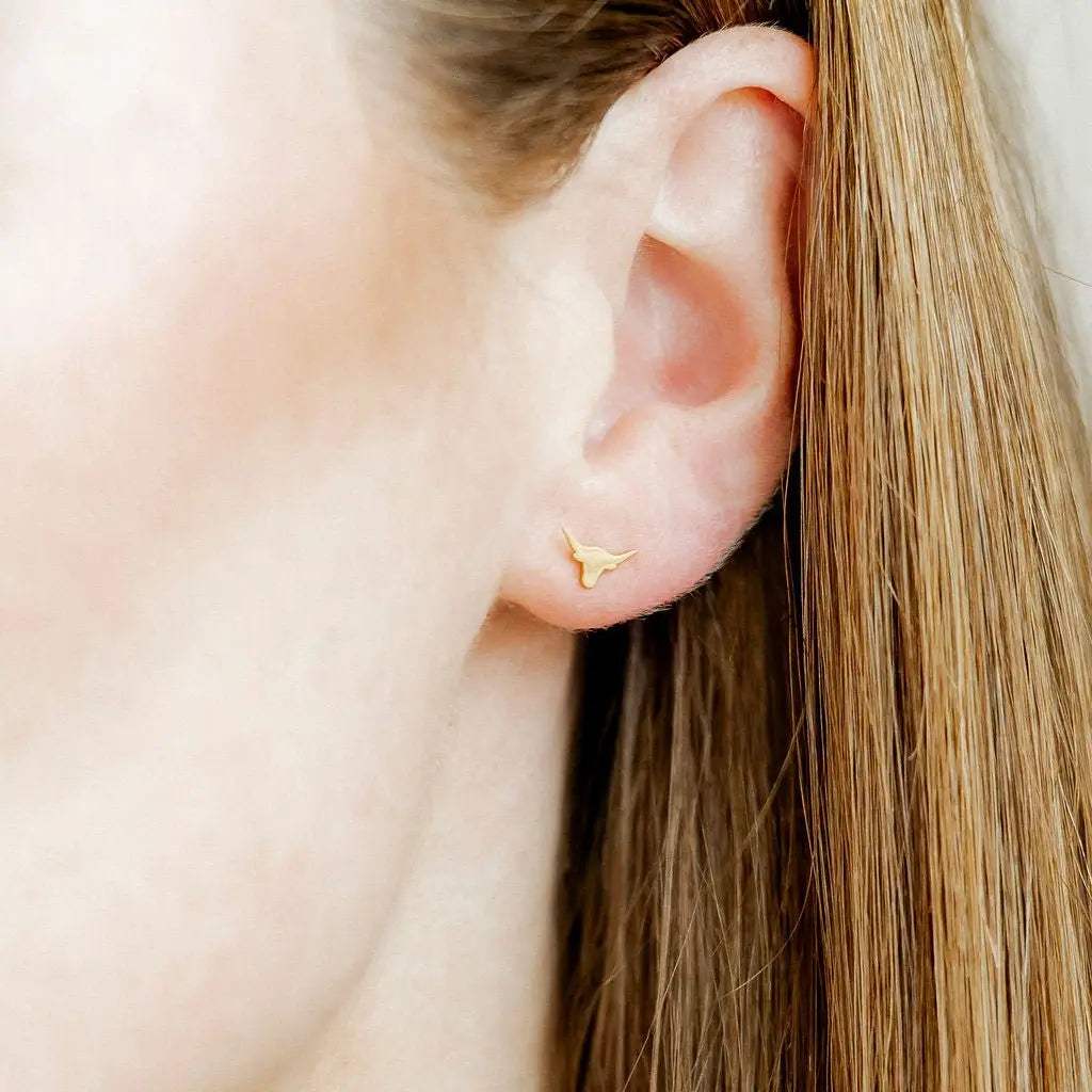 Texas Steer Gold Screwback Stud Earrings