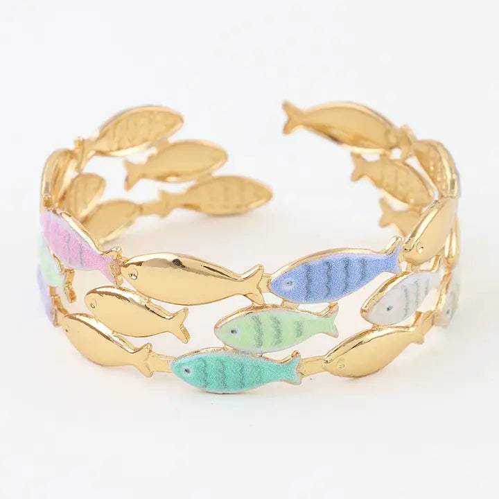 Summer Fish Charm Cuff Bracelet
