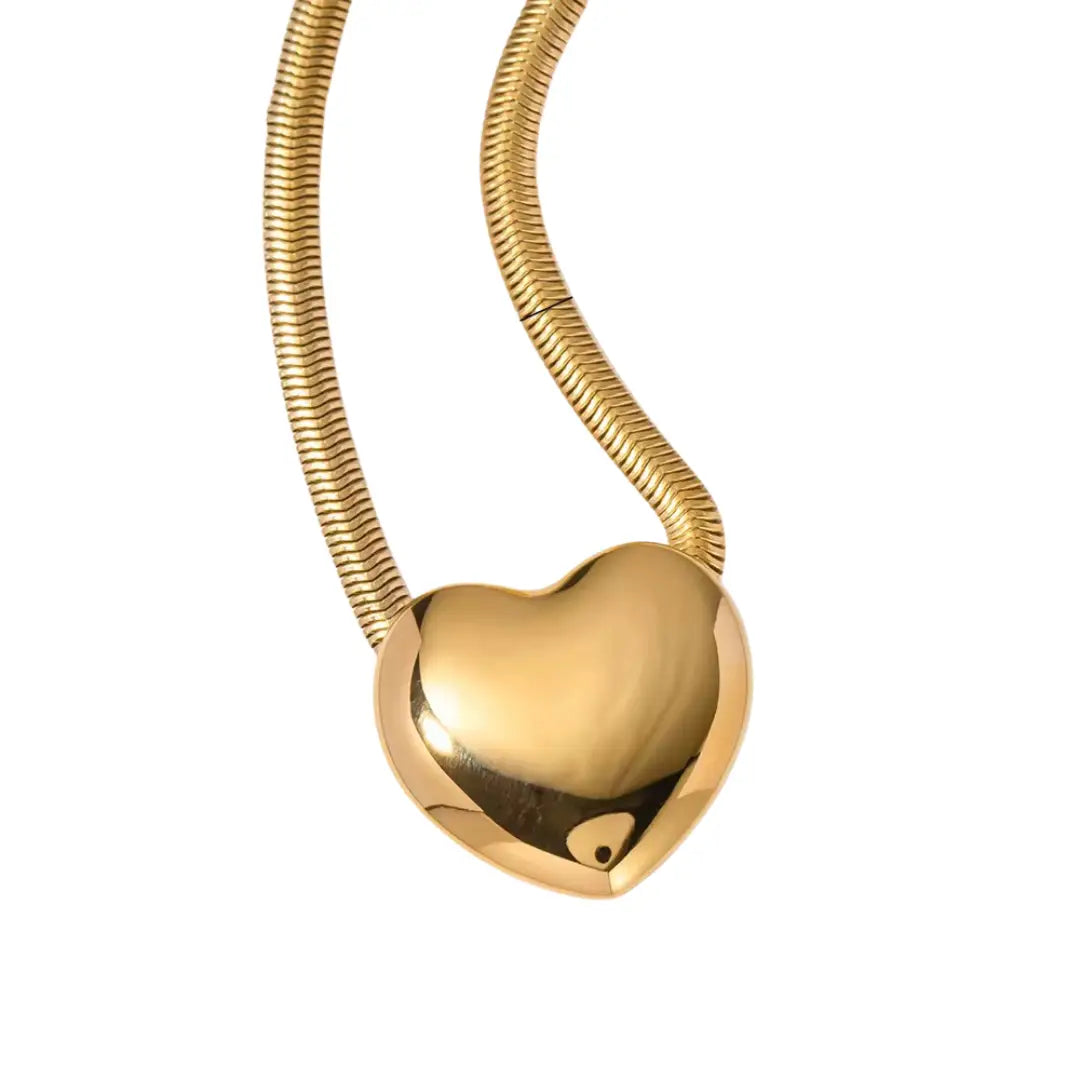 Waterproof Puffy Heart Snake Herringbone Necklace