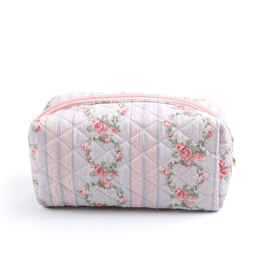 Floral Charm Quilted Cosmetic Bag