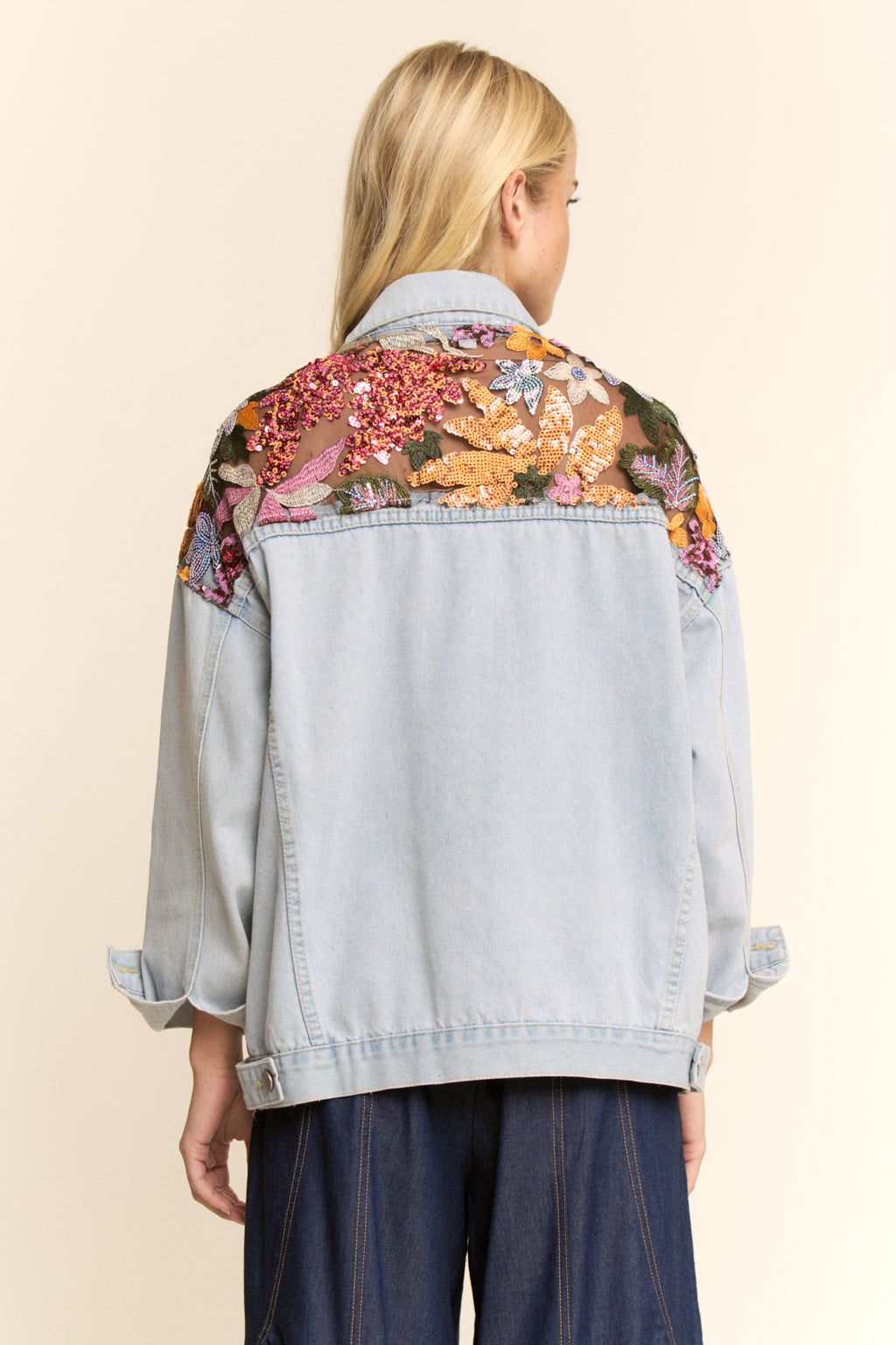PLUS SIZE | Sequin Embroidered Vibrant Denim Jacket